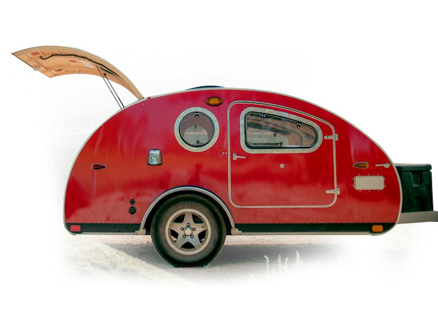 A Vistabule teardrop camper.