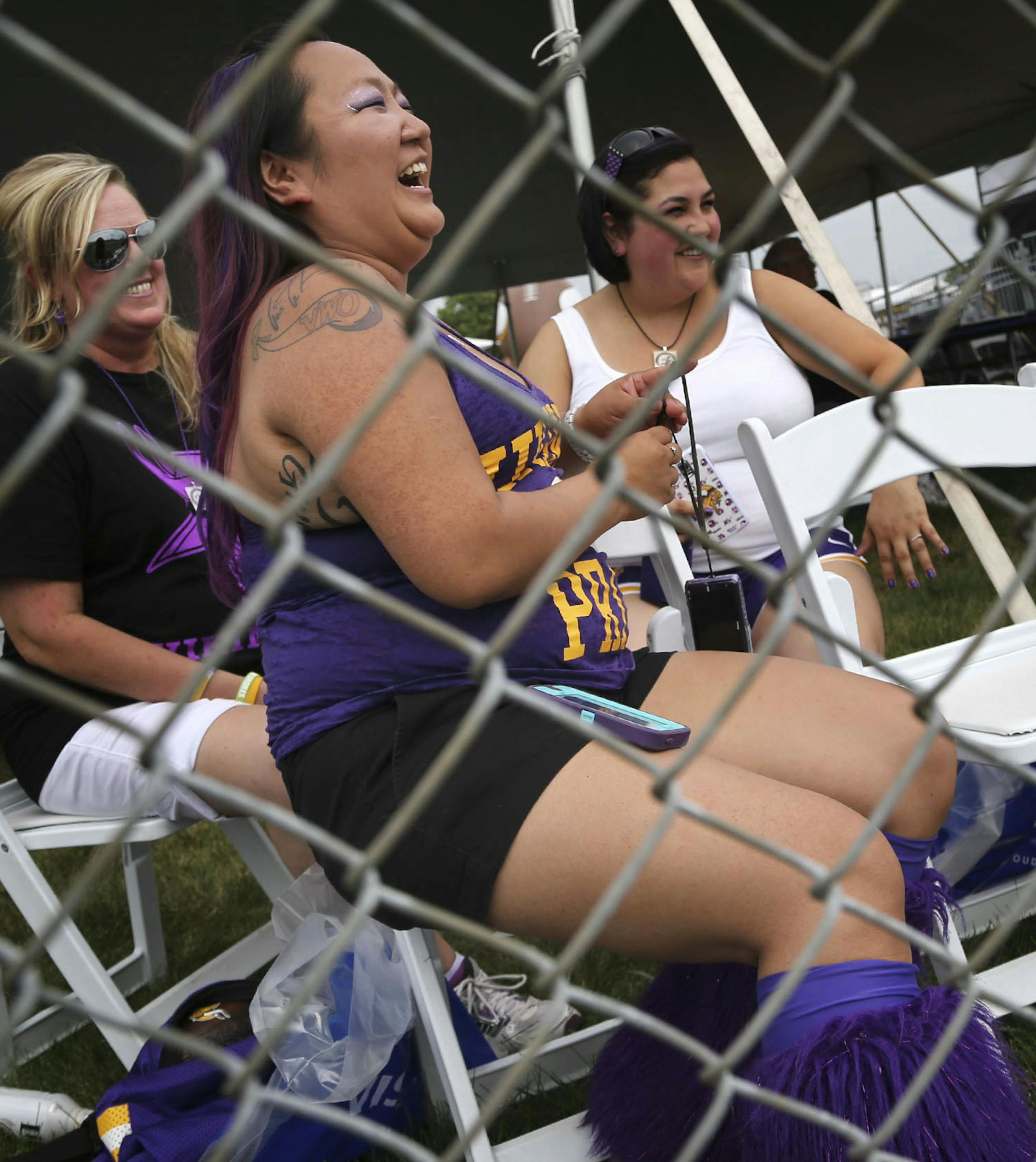 Vikings fan Erin Darsow know as "Panda " at Minnesota Vikings training camp Friday, July 24, 2014, at Mankato State University in Mankato, MN.] (DAVID JOLES/STARTRIBUNE) djoles@startribune Minnesota Vikings training camp Friday, July 24, 2014, in Mankato, MN.**Erin Darsow,cq
