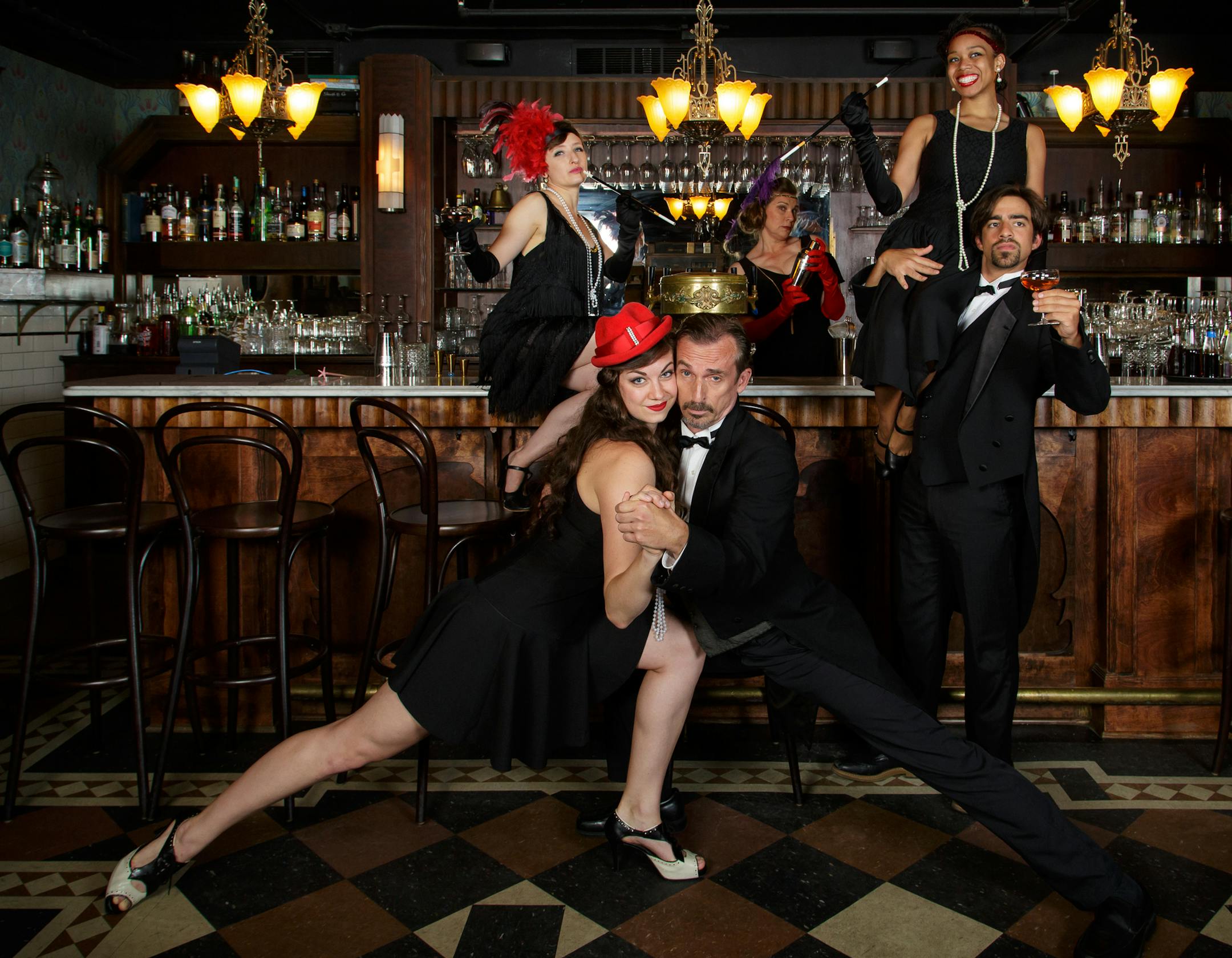 Joe Chvala and Flying Foot Forum evoke St. Paul's speakeasy days in a promo shot for "Passing Through Pig&#xed;s Eye." (photo by Rick Spaulding)
