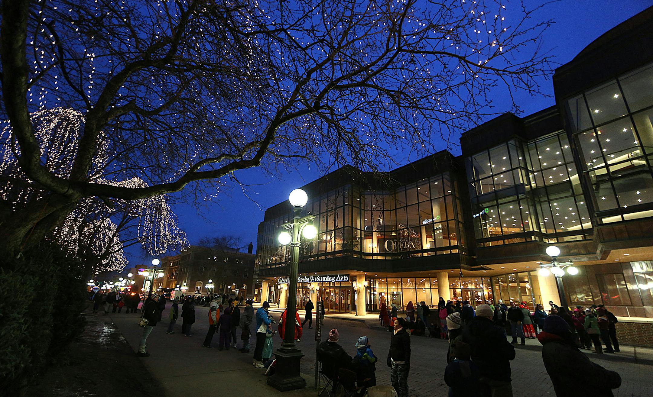 Festive, holiday lights illuminated Rice Park, near the Ordway Center where hundreds of people lined the street during the St. Paul Winter Carnival‚Äôs Torchlight Parade. ] JIM GEHRZ ‚Ä¢ jgehrz@startribune.com / St. Paul, MN / January 31, 2015 / 6:00 PM / BACKGROUND INFORMATION: When the Ordway Center pulls back the curtain on its new 1,100-seat concert hall next weekend, it will be a milestone not only for the 30-year-old arts complex, but for the city of St. P
