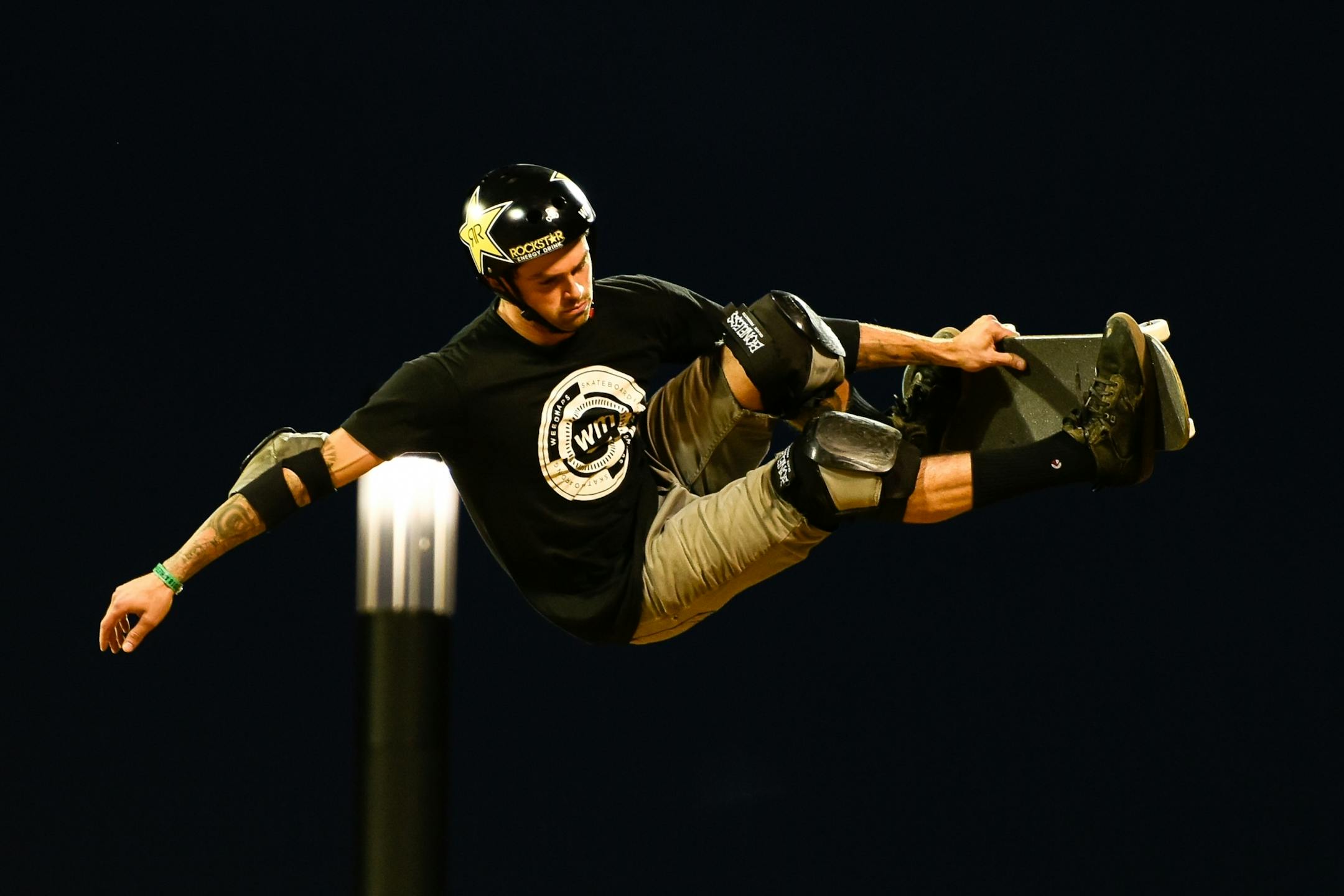 Elliot Sloan, from New York, competed in his third and final run in the skateboard vert qualifiers Wednesday.