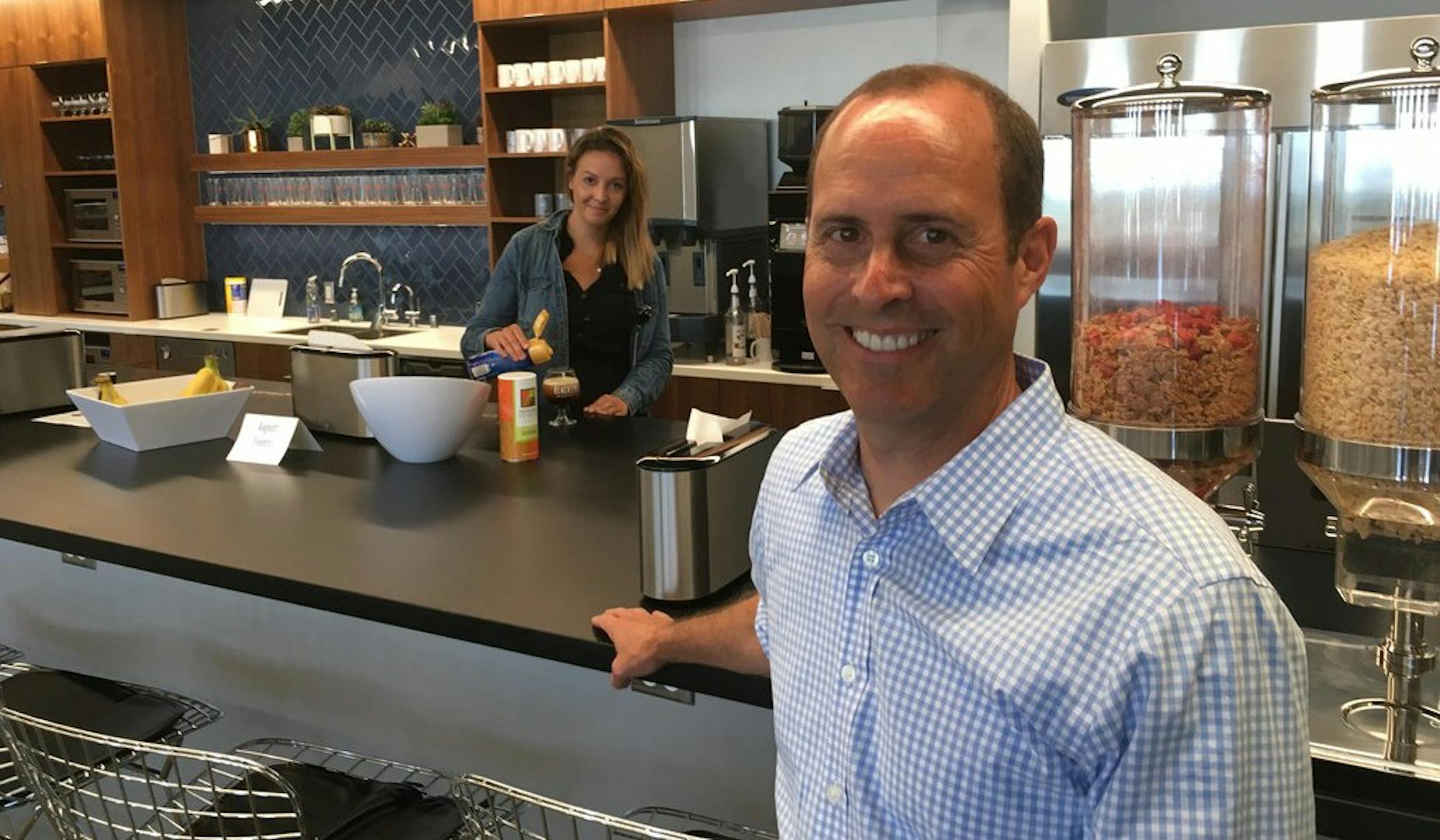 Code42 CEO Joe Payne in the kitchen area of the expanding Code42's kitchen area in Downtown in 2017. Photo: Neal.St.Anthony@Startribune.com