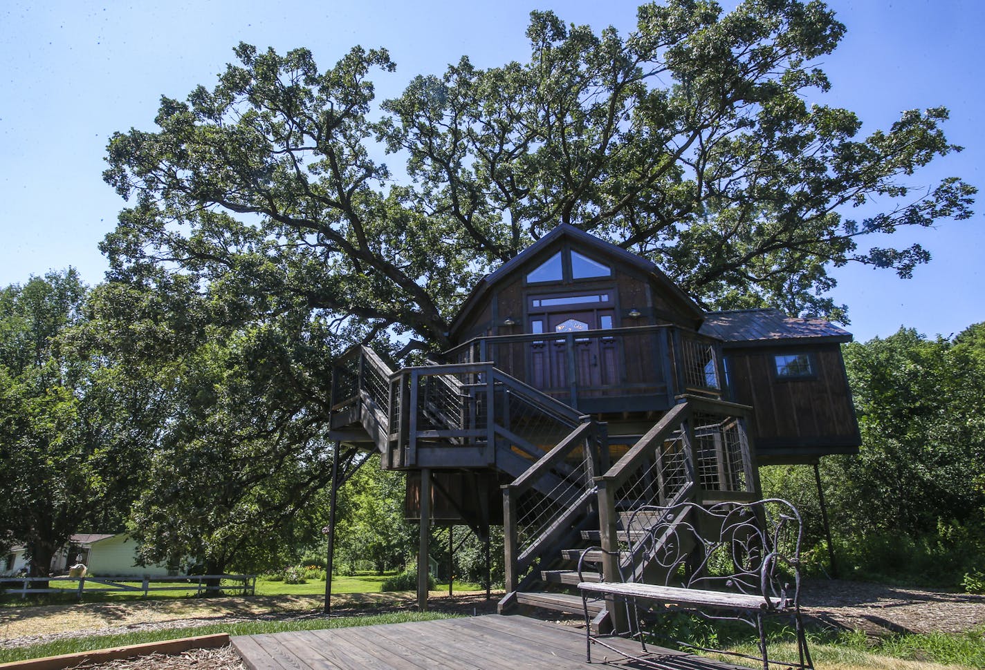 The four-level suite was completed on July 14, 2016, is built around the structure of a 150 burr oak tree and uses over a dozen different species of wood. ] Timothy Nwachukwu &#x2022; timothy.nwachukwu@startribune.com Historic Hope Glen Farm owners Michael and Paula Bushilla offer a tour of their new treehouse honeymoon suite on Tuesday, July 26, 2016 in Cottage Grove. The four-level suite was completed on July 14, 2016, is built around the structure of a 150 burr oak tree and uses over a dozen