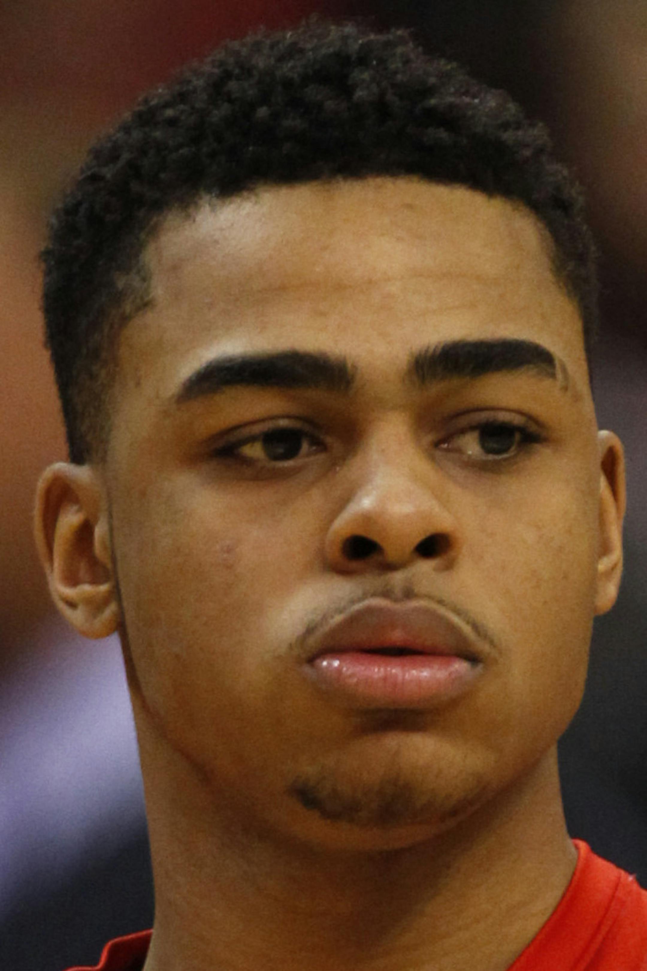 Ohio State's D'Angelo Russell is seen before the start of an NCAA college basketball game against Illinois in Columbus, Ohio, Saturday, Jan 3, 2015. (AP Photo/Paul Vernon) ORG XMIT: ohpvotk3