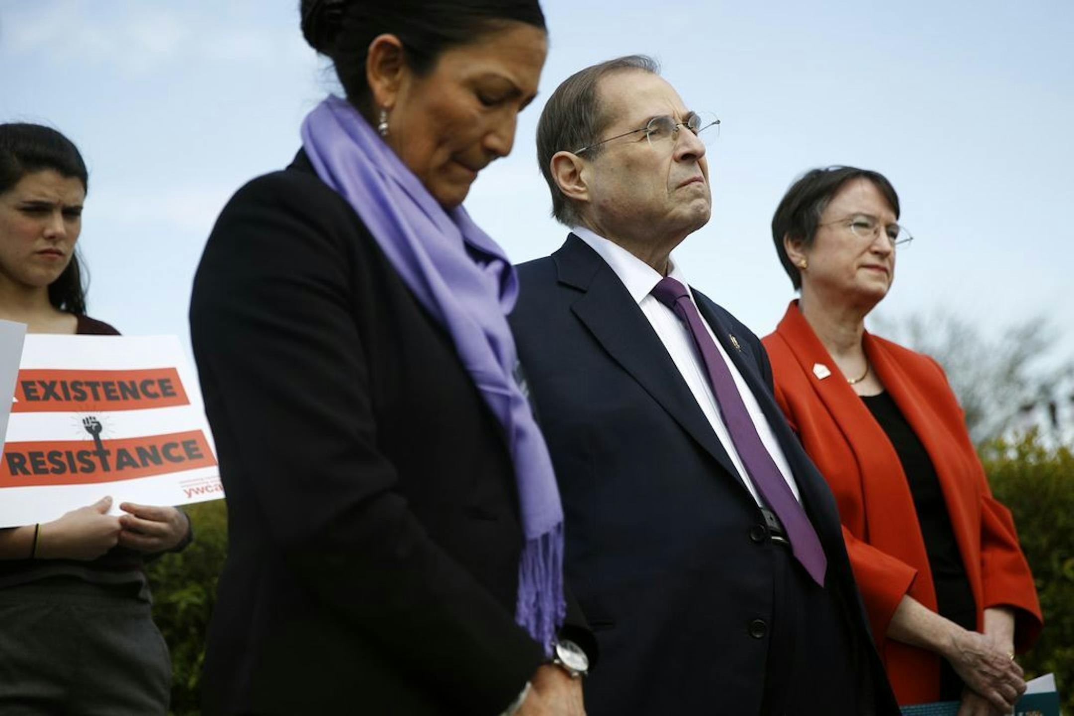 House Judiciary Committee Chair Jerrold Nadler, D-N.Y., second from right, attends a news conference after the House voted to reauthorize the Violence Against Women Act, Thursday, April 4, 2019, on Capitol Hill in Washington.