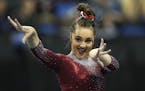 Oklahoma's Maggie Nichols competes in the floor exercise during the NCAA college women's gymnastics championships Saturday, April 21, 2018, in St. Lou