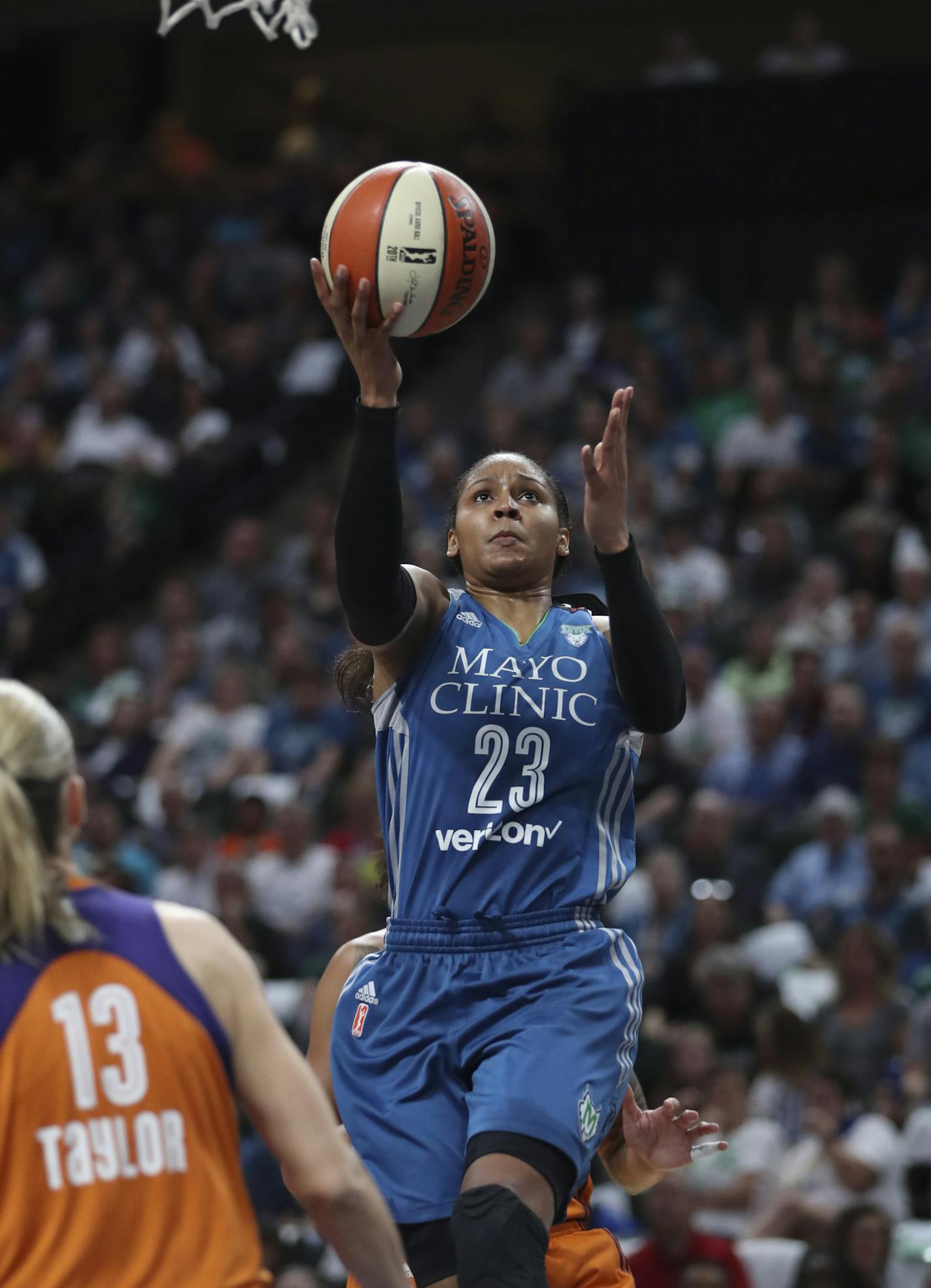 Minnesota Lynx forward Maya Moore (23) put up a shot in the first half. ] JEFF WHEELER &#xef; jeff.wheeler@startribune.com The Minnesota Lynx met the Phoenix Mercury in Game 2 of their WNBA semi-final playoff series Friday night, September 30, 2016 at Xcel Energy Center in St. Paul.