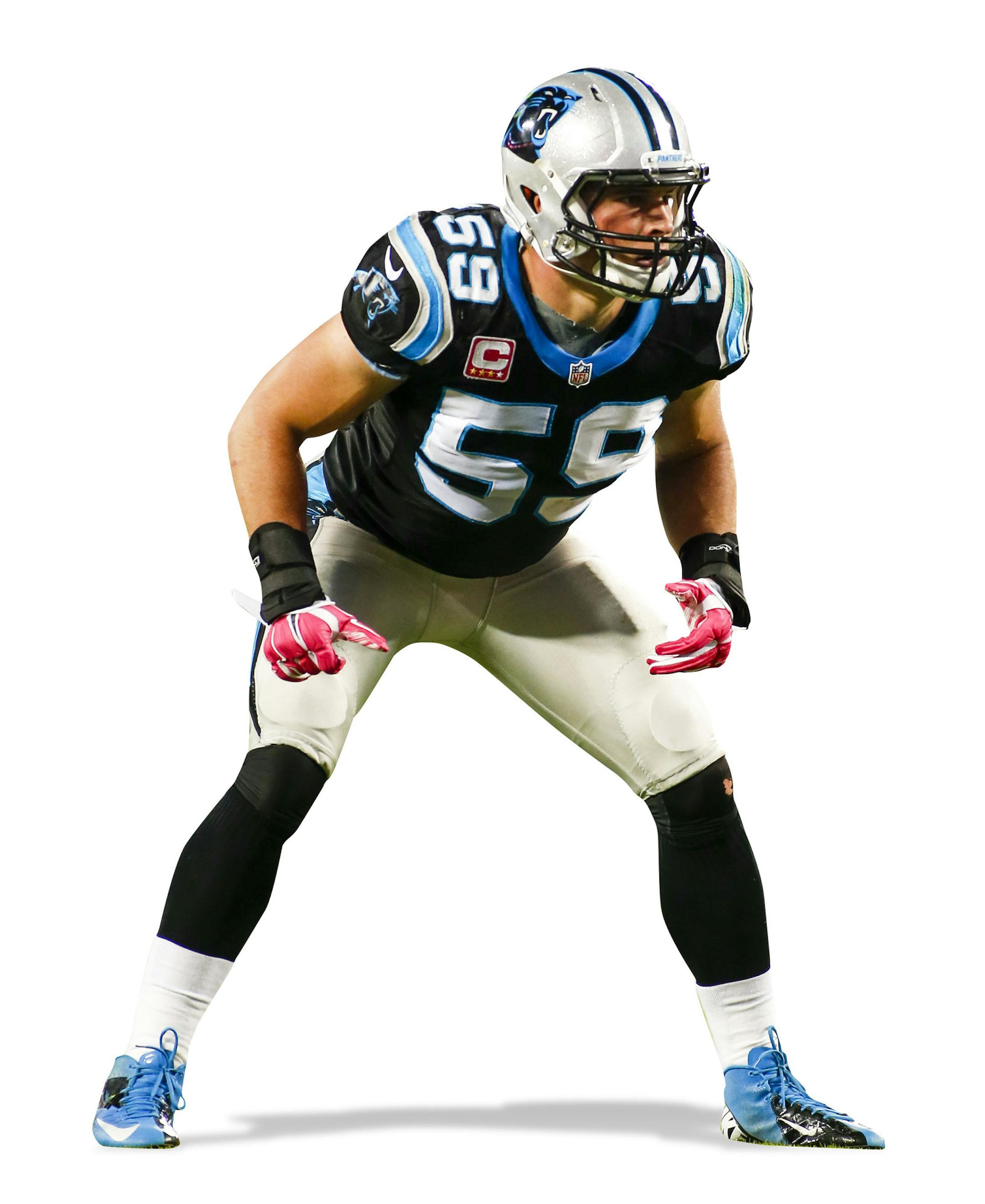 Carolina Panthers middle linebacker Luke Kuechly (59) against the Philadelphia Eagles during an NFL game at Bank of America Stadium in Charlotte, N.C. on Sunday, Oct. 25, 2015. (Chris Keane/AP Images for Panini) ORG XMIT: CKOTK_102515_PHI_CAR_035.jpg