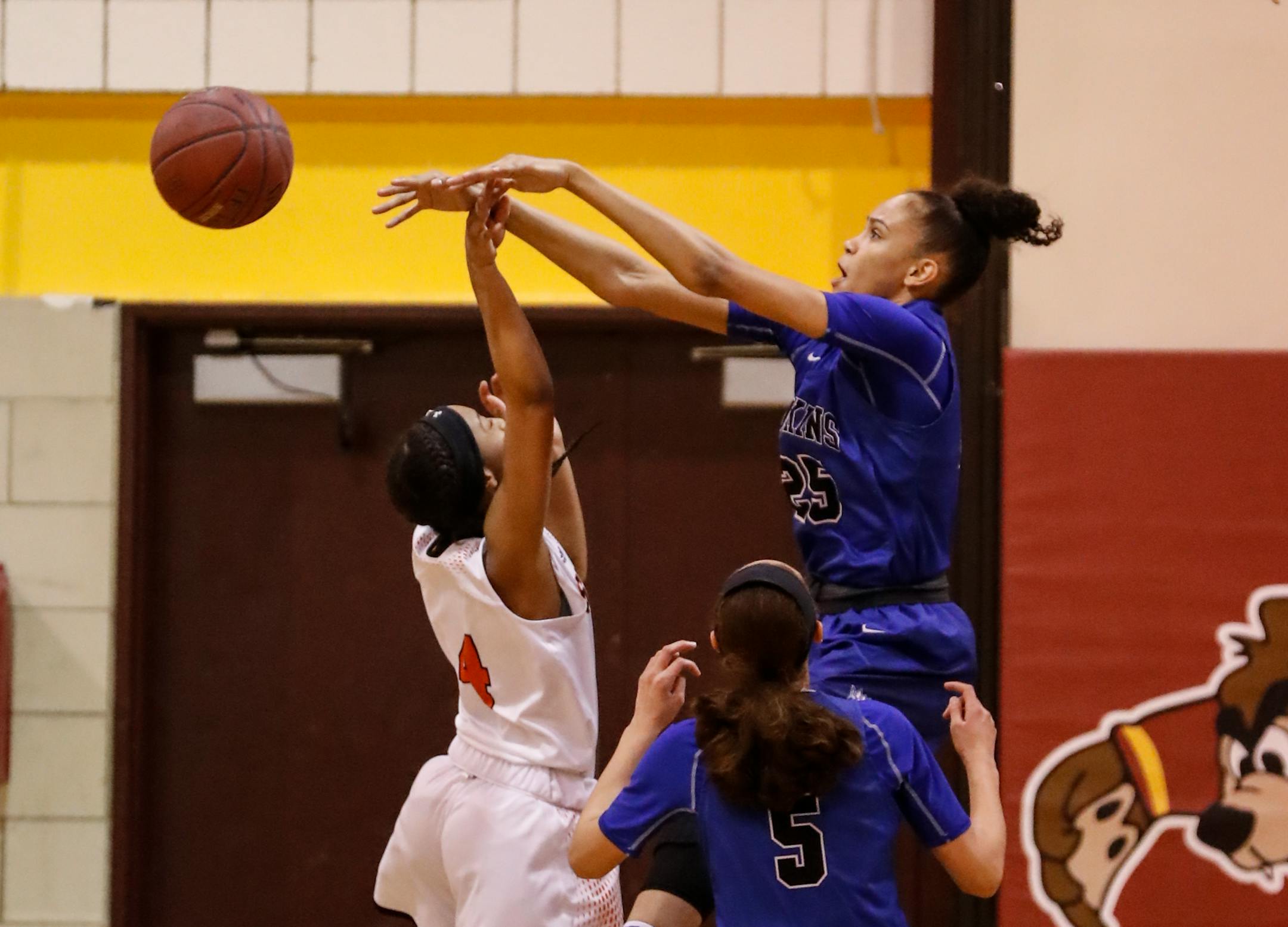 Hopkins forward Angelina Hammond knocked the ball from Minneapolis South's Jade Hill in the first half of the Class 4A, Section 6 final. Hopkins is the No. 2 seed in this week's girls' basketball state tournament.