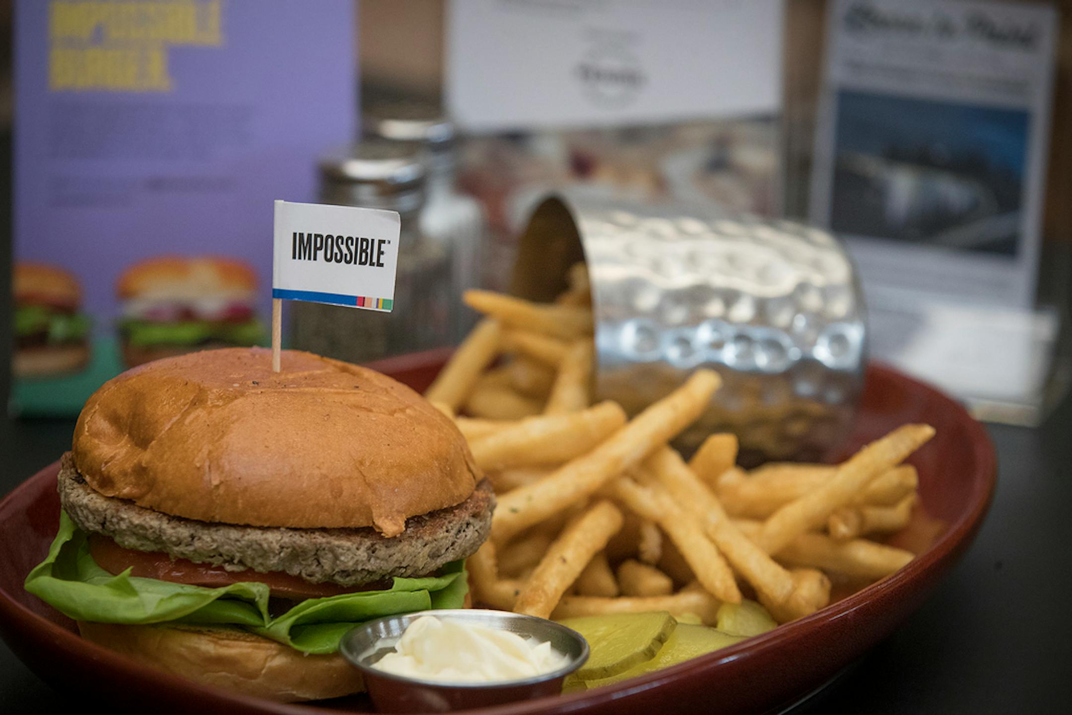 An Impossible veggie burger at Union Depot Bar and Grill in St. Paul. Alt meats appeal to "flexitarians," who seek more fruits and veggies, but also still eat meat.