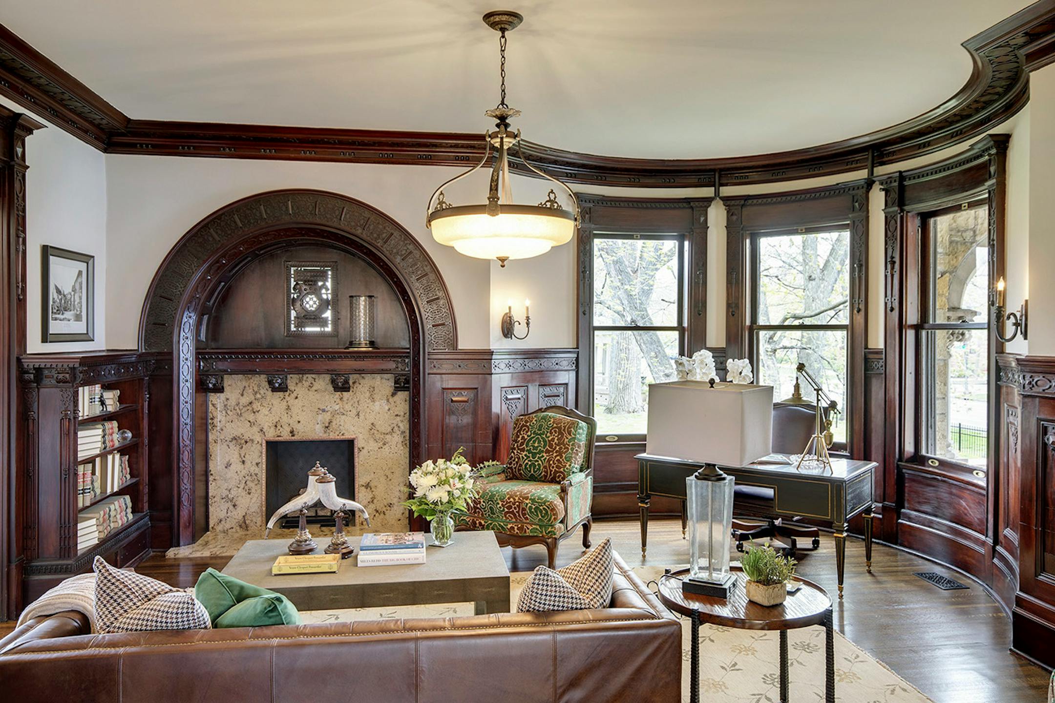 The home has multiple fireplaces.