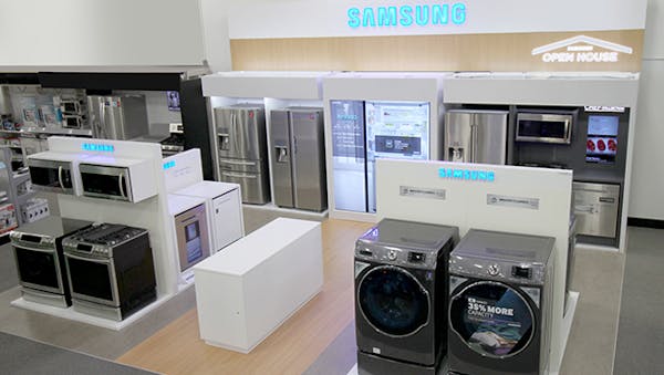 Best Buy is adding dedicated space for Samsung appliances in about 200 of its stores.
