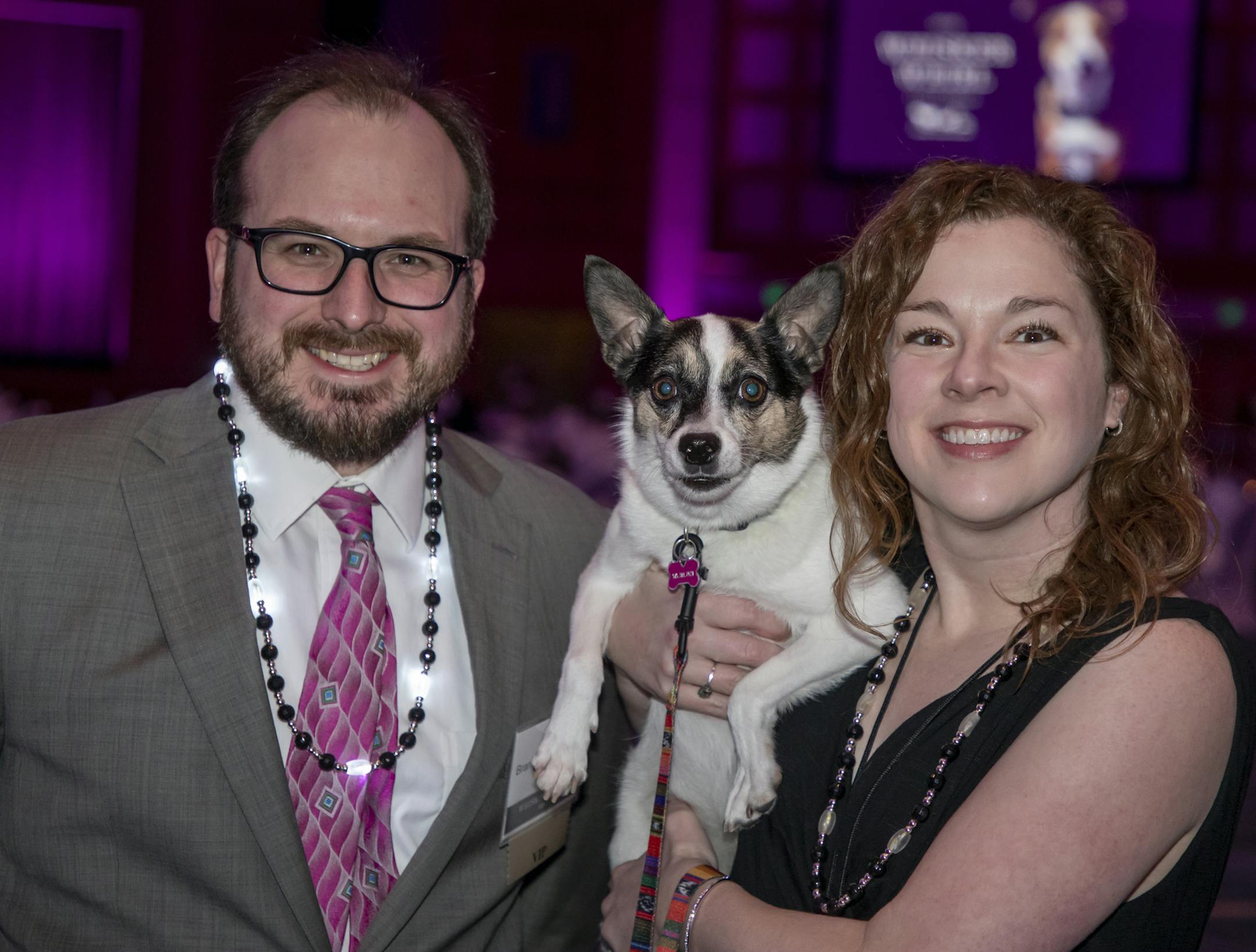 Brandon Meshbesher and Amy Hertz (with Elliot) at the 2020 Whisker Whirl benefit for the Animal Humane Society. [ Special to Star Tribune, photo by Matt Blewett, My Story Minnesota, matt@mystorymn.com, Feb. 22, 2020, International Market Square, Minneapolis, SAXO 1010220599 FACE030120