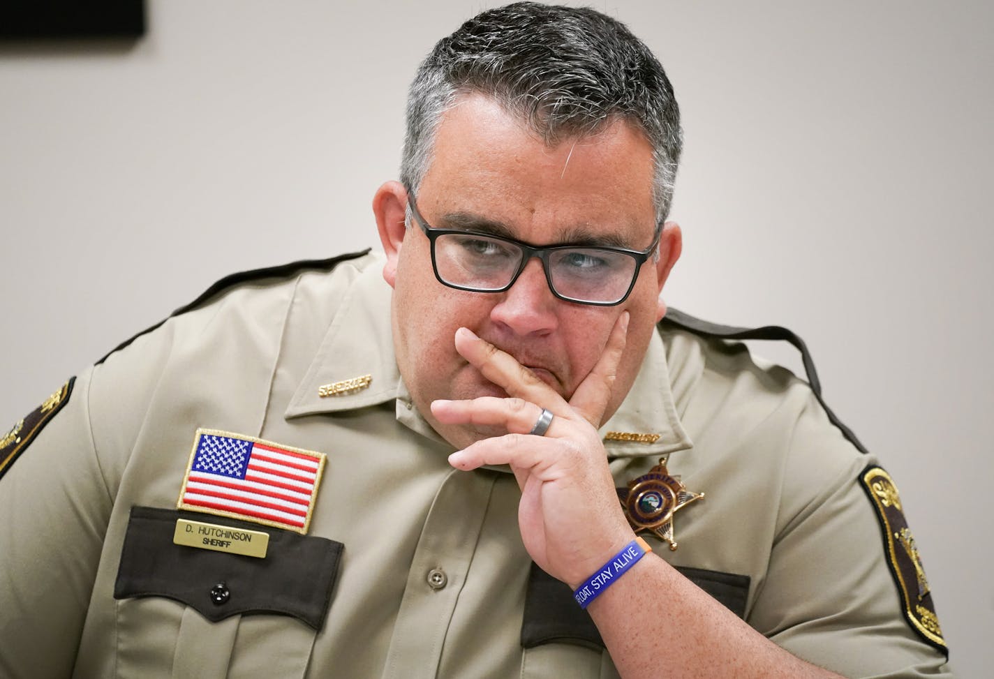 Hennepin County Sheriff Dave Hutchinson presided over a Monday morning weekly planning meeting at the Sheriff's Department, Minneapolis City Hall. ] GLEN STUBBE &#x2022; glen.stubbe@startribune.com Monday, June 17, 2019 Hennepin County Sheriff Dave Hutchinson has been in office for five months. There hasn't been many significant changes in administration or procedures. Almost no news conferences. He campaigned on being "the people's sheriff," offering more transparency in how the office operates