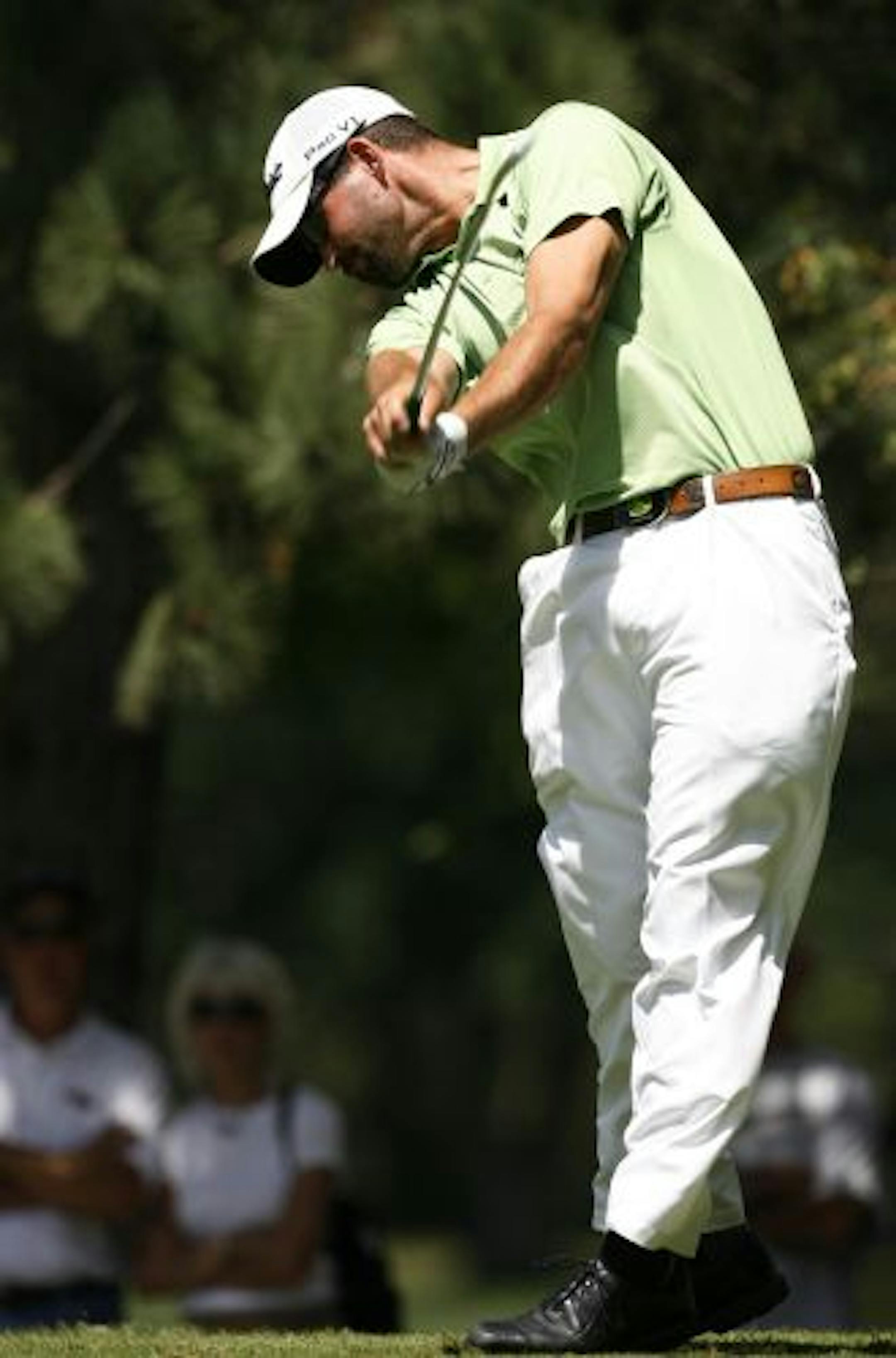 Clayton Rask teed off at the 15th hole.