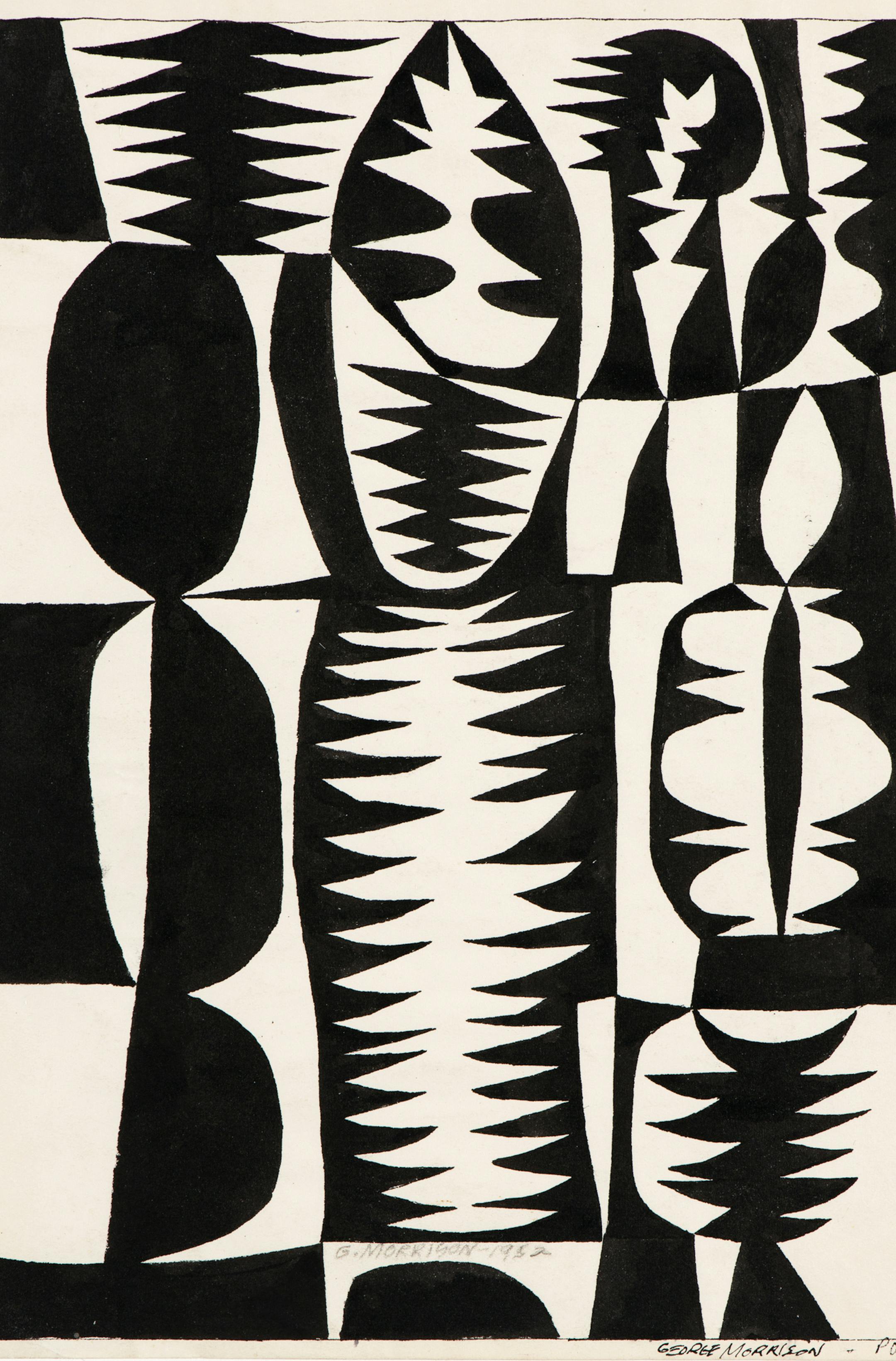 "Black and White Patterned Forms," 1952, ink on paper, 10 3/4x8 3/8 in. Collection Minnesota Museum of American Art. Gift of George Morrison.