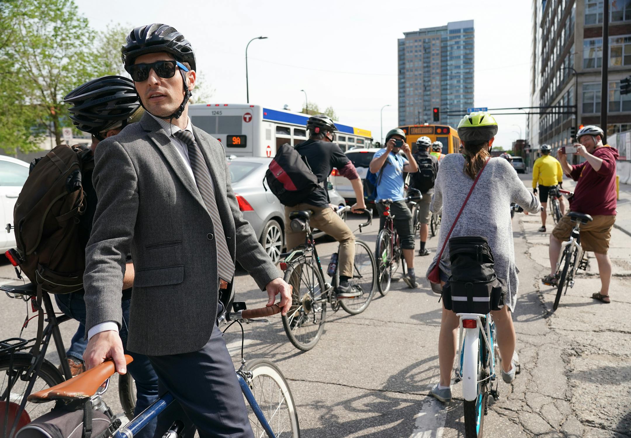 On bike to work day, Minneapolis mayor Jacob Frey joined a group of over two dozen riders for a "Downtown to Crosstown" tour. ] Shari L. Gross • shari.gross@startribune.com On bike to work day, Minneapolis mayor Jacob Frey joined a group of over two dozen riders for a "Downtown to Crosstown" tour.