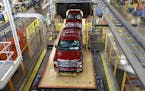 Ford F-150s move through final assembly at the Dearborn Truck Plant in Dearborn, Mich. (Kathleen Galligan/Detroit Free Press/TNS) ORG XMIT: 1667382
