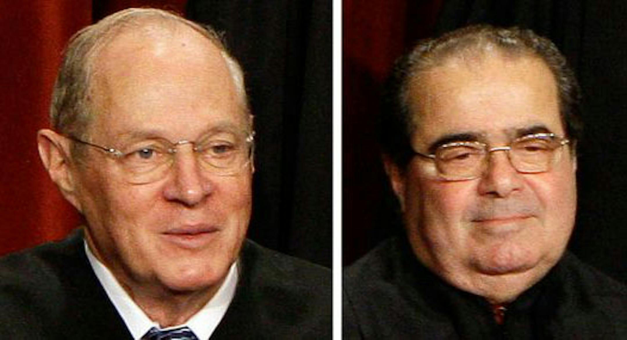 U.S. Supreme Court Justices Anthony Kennedy (left) and Antonin Scalia