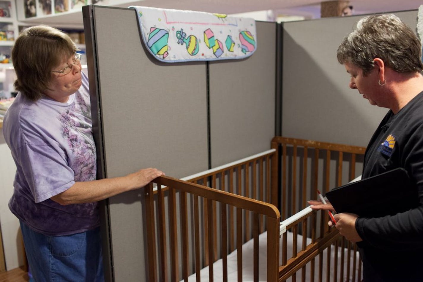 OVERLAND PARK, KS - AUGUST 17, 2012 NOTE*** THIS SCENARIO, visiting a home daycare provider, WAS SET UP BY THE JOHNSON COUNTY HEALTH DEPARTMENT IN ORDER FOR REPORTER BRAD SCHRADE TO SEE HOW THE PROCESS WORKS. THIS IS NOT A REAL VISIT TO A PROVIDER FYI… THE IMAGES ARE FOR AN ILLUSTRATIVE PURPOSE ONLY.
These cribs in Dianne Echohawk's home daycare will no longer be allowed by Kansas state law as of the beginning of 2013. Echohawk will have to replace the cribs due to safety concerns.
Kathy Griffin