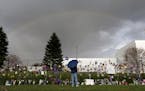 A rainbow appeared over Paisley Park Studios in Chanhassen on Thursday hours after music legend Prince was found unresponsive there.
