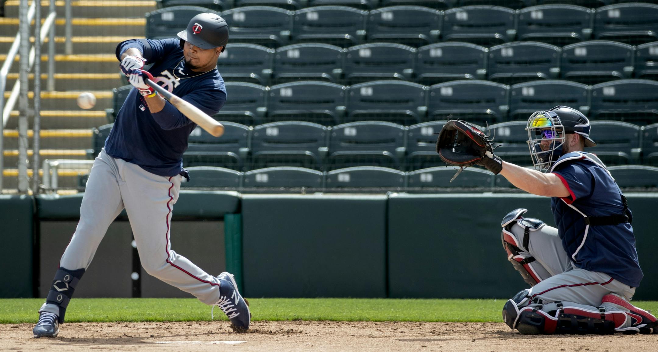 Minnesota Twins Luis Arraez hit live batting practice on the first day of practice for position players.