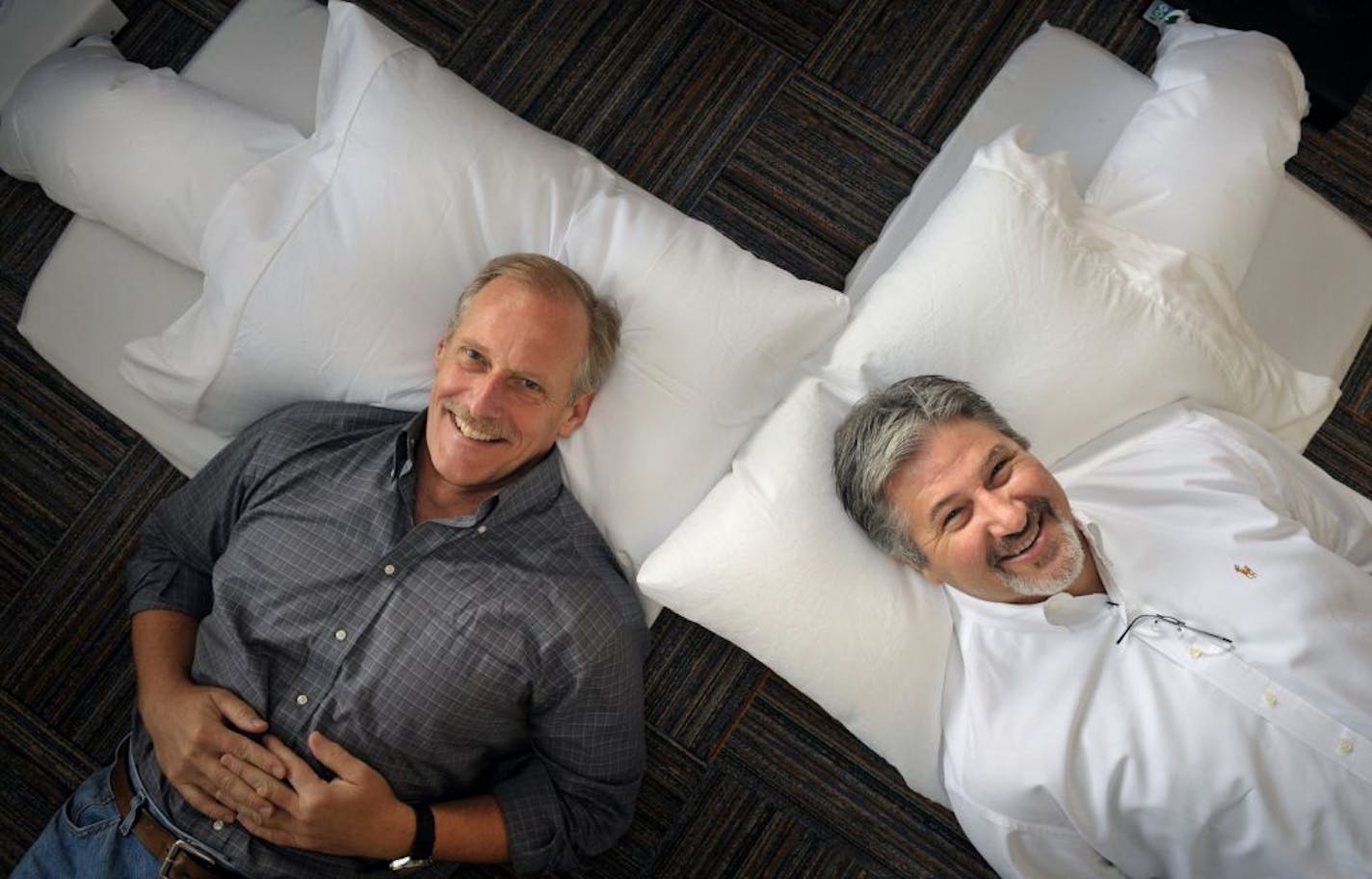 Dr. Scott Augustine, left, CEO Augustine Biomedical+Design and Josh Waldman, right, CEO PureZone Technologies, are launching PureZone, a pillowcase that delivers ultra pure air, equipped with a HEPA filter that removes 99.97% of airborne particles including dust mite particles, mold spores, germs, viruses and pet dander.