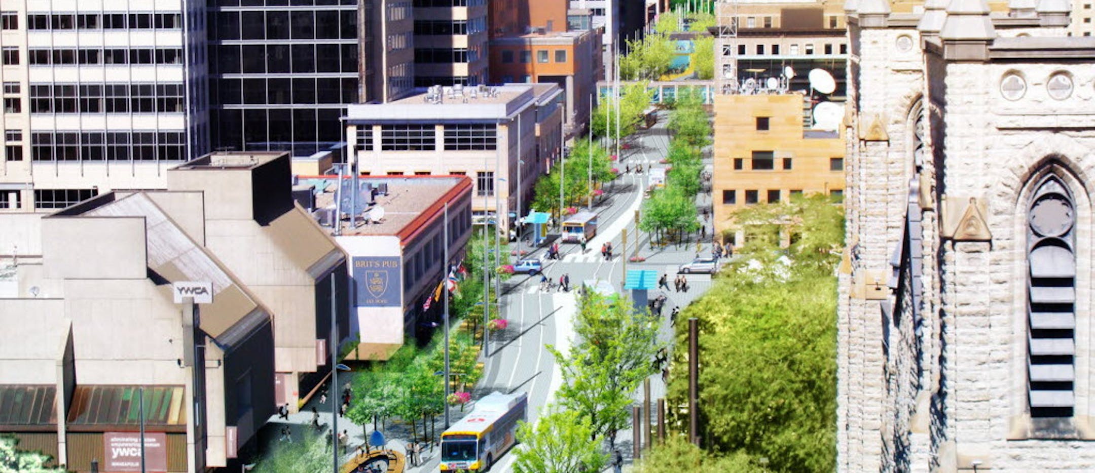 Nicollet Mall renovation viewed from the south end, with Brit's and Target Corp. at left.