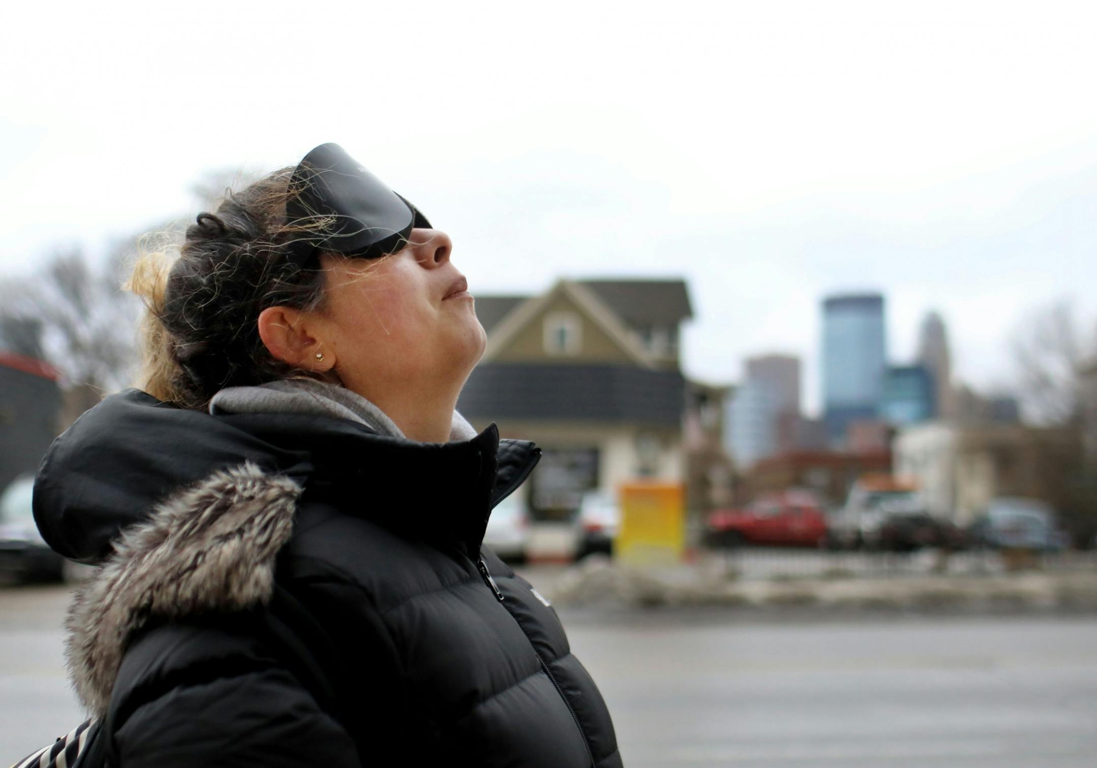 Through a class at Blind, Inc. Angie Castro, 30, is learning to navigate Minneapolis, including crossing busy streets around Blind, Inc. headquarters, near the Minneapolis Art Institute. Castro, wearing a sleep shade, was out with Mark Erickson, cane travel instructor, not, pictured, familiarizing herself with the city and bus routes Thursday, March 5, 2020, in Minneapolis, MN.