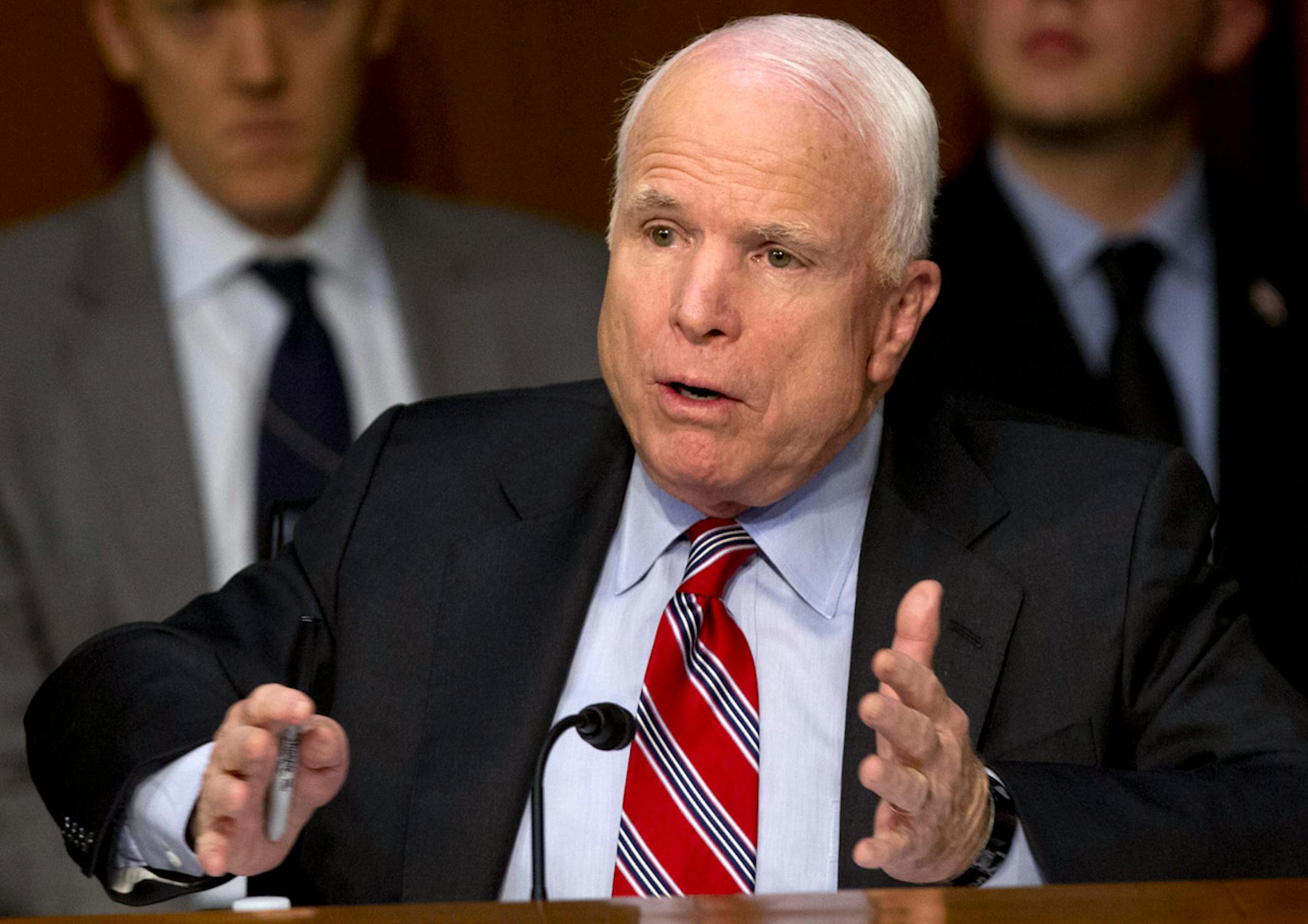 Sen. John McCain, R-Ariz., asks a question of the panel during a Senate Foreign Relations Committee hearing on Syria on Capitol Hill in Washington, Tuesday, Sept. 3, 2013.
