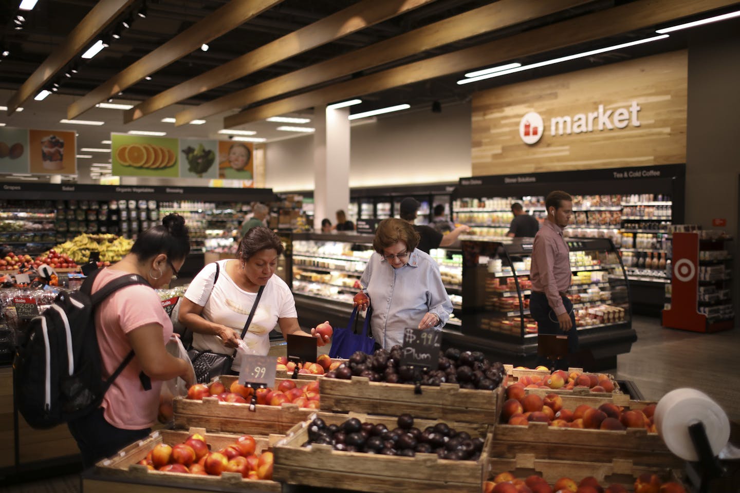 The refreshed grocery department skews towards grab and go food items.