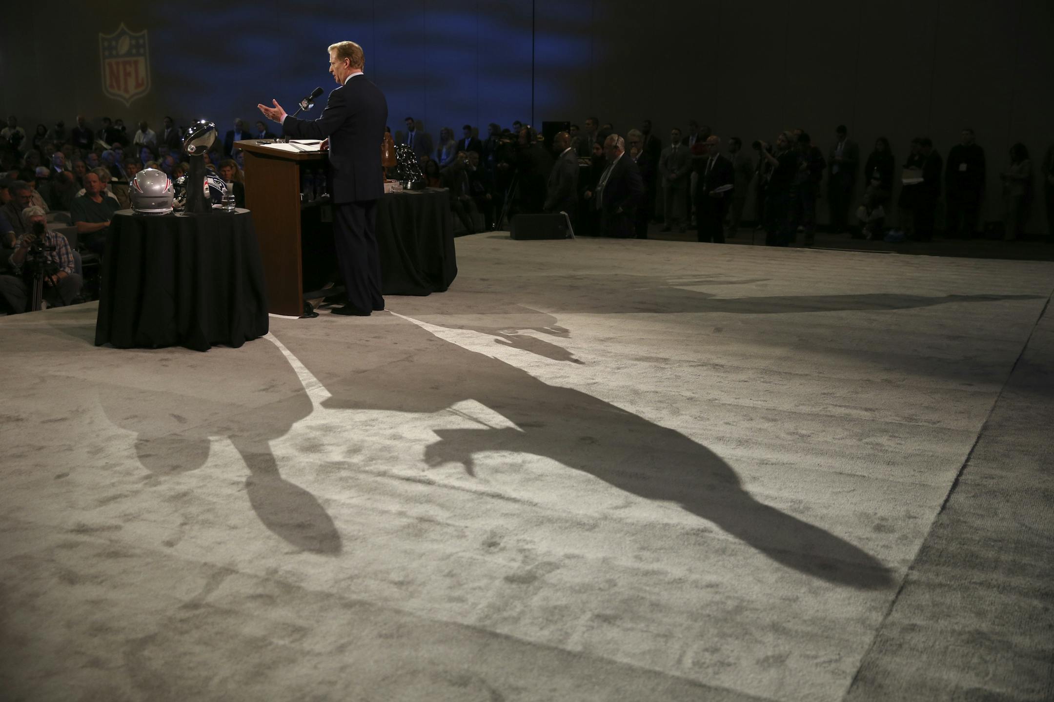 NFL Commissioner Roger Goodell speaks at a news conference during Super Bowl XLIX week, in Phoenix, Jan. 30, 2015. Goodell announced a new position for a chief medical officer who will work with the league‚Äôs medical committees, advisers and the NFL Players Association. (Doug Mills/The New York Times)