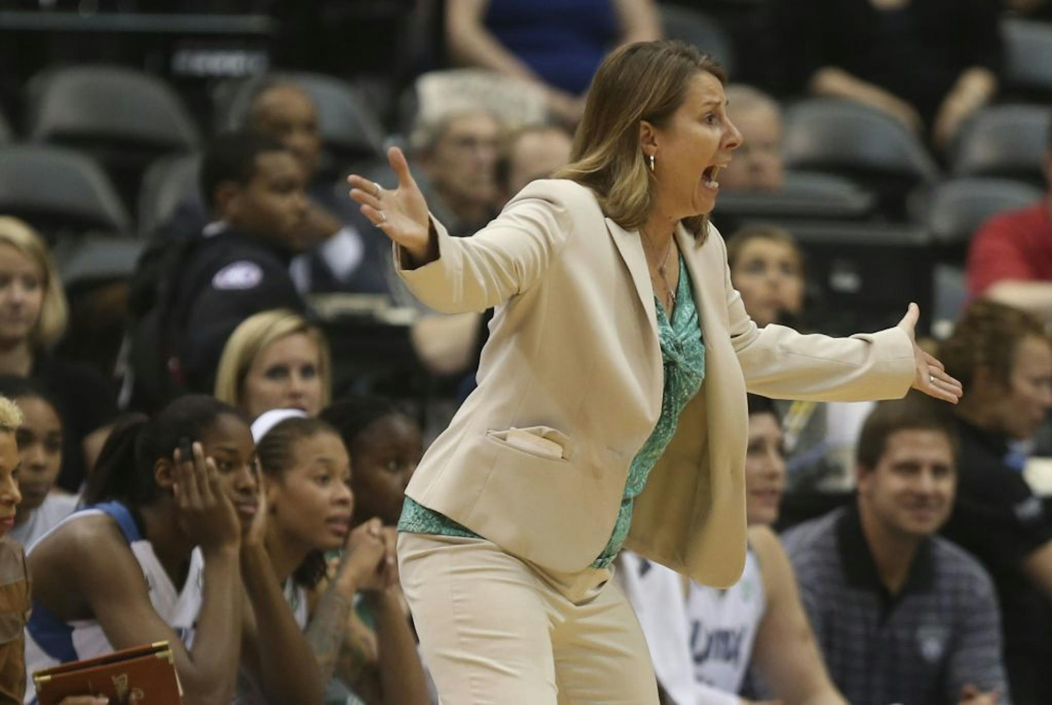 Lynx head coach Cheryl Reeve argued a foul call during the first half of a game at Target Center earlier this season.