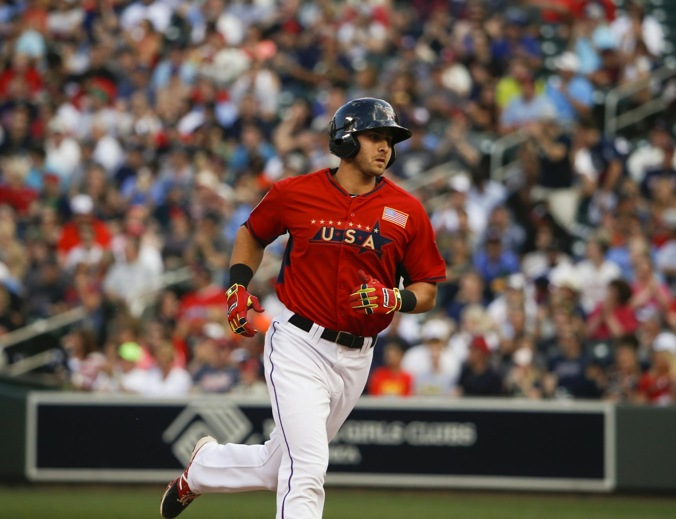 Joey Gallo of the U.S. Team rounded the bases following his sixth inning home run during the Futures Game Sunday afternoon.