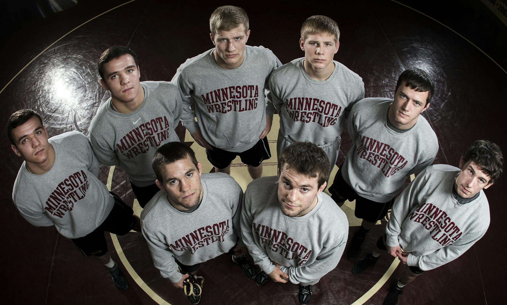 Minnesota wrestlers Back row (L-R): Tijani Karaborni, Faris Karaborni, Brett Pfarr, Chris Pfarr, Brandon Kingsley, Jordan Kingley. Front row (L-R): Chris Dardanes, Nick Dardanes.