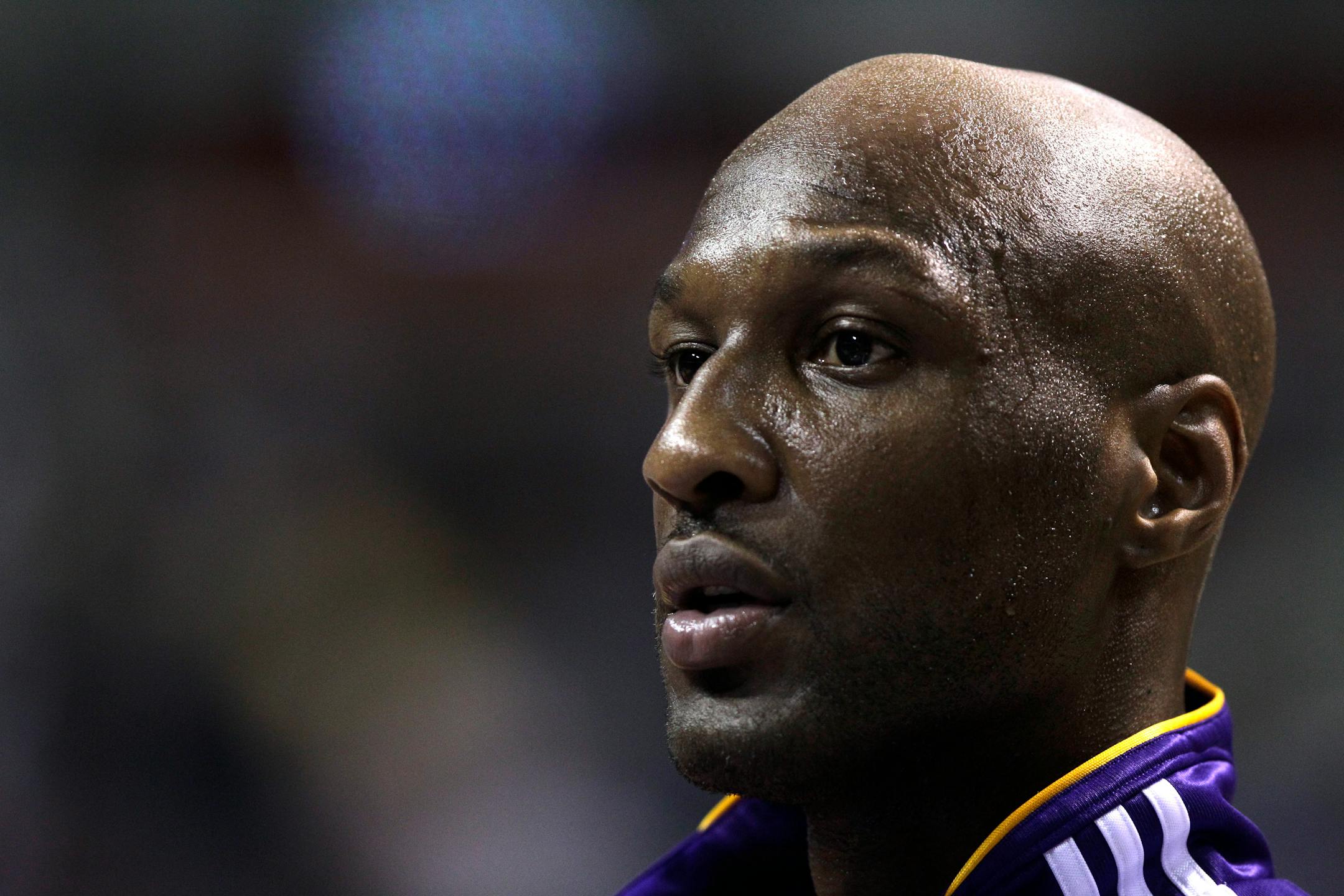 Los Angeles Lakers Lamar Odom is shown against the Detroit Pistons in the first half of their NBA basketball game in Auburn Hills, Mich., Wednesday, Nov. 17, 2010.