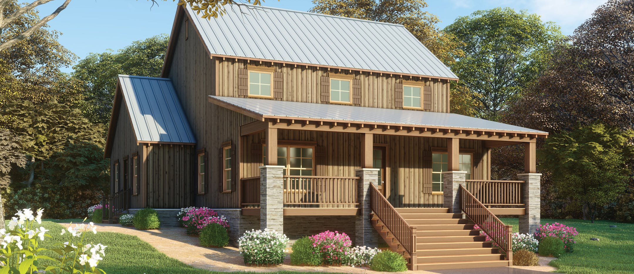 Home plan: Overflow of outdoor living on three porches and two decks