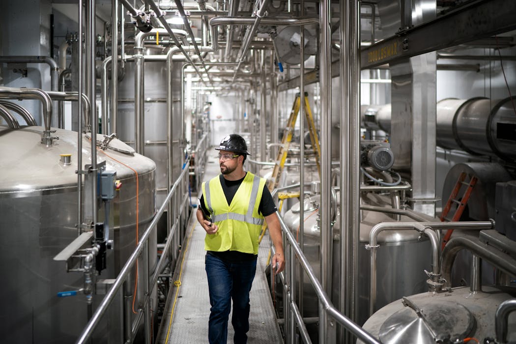 Project manager Karl Kratzke walked through the $150 million Puris plant for pea processing in Dawson, Minn. The plant formally opens next month. 