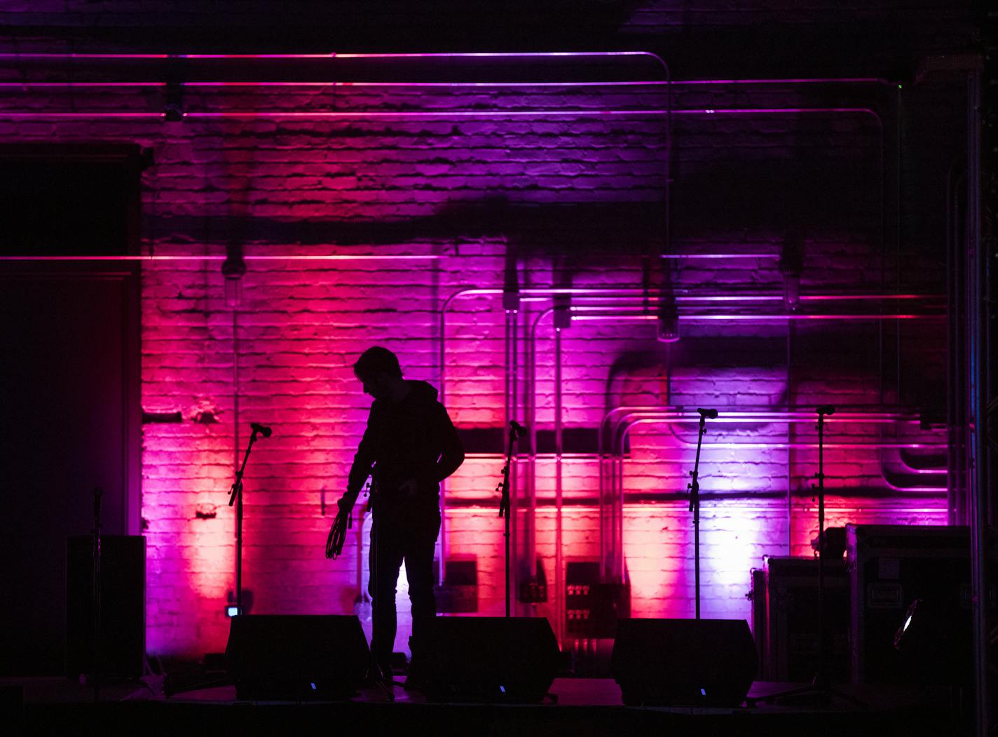 A stagehand works on the stage at the renovated Palace Theatre during a soft opening. ] (Leila Navidi/Star Tribune) leila.navidi@startribune.com BACKGROUND INFORMATION: An open house for the public at the newly renovated Palace Theatre in downtown St. Paul on Friday, December 16, 2016. With work on the downtown Palace Theatre music venue nearly complete, the city held an open house Friday to show off the space that it spent nearly $16 million renovating. Musical guest Jeremy Messersmith performe