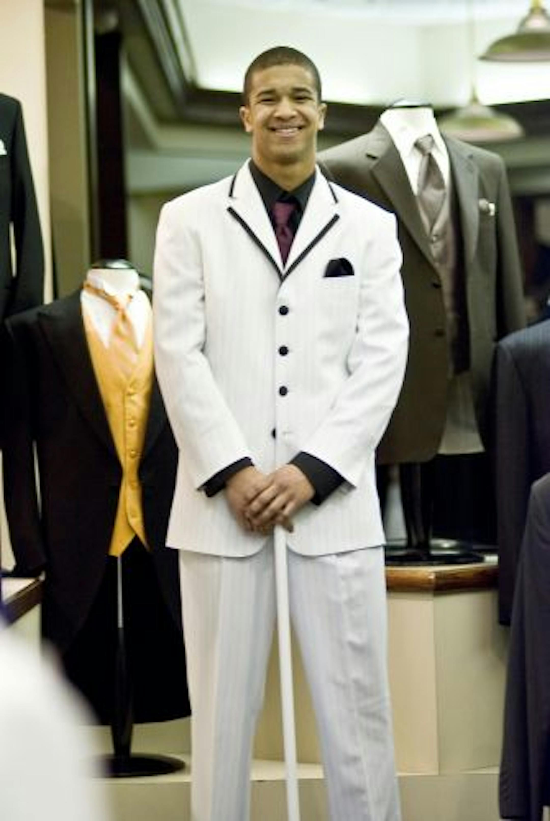 Men's Wearhouse really appealed to Tevin Pittman because they had the most prom-appropriate options ($139 for the rental) and his date also likes that they can match the color of her dress the best.