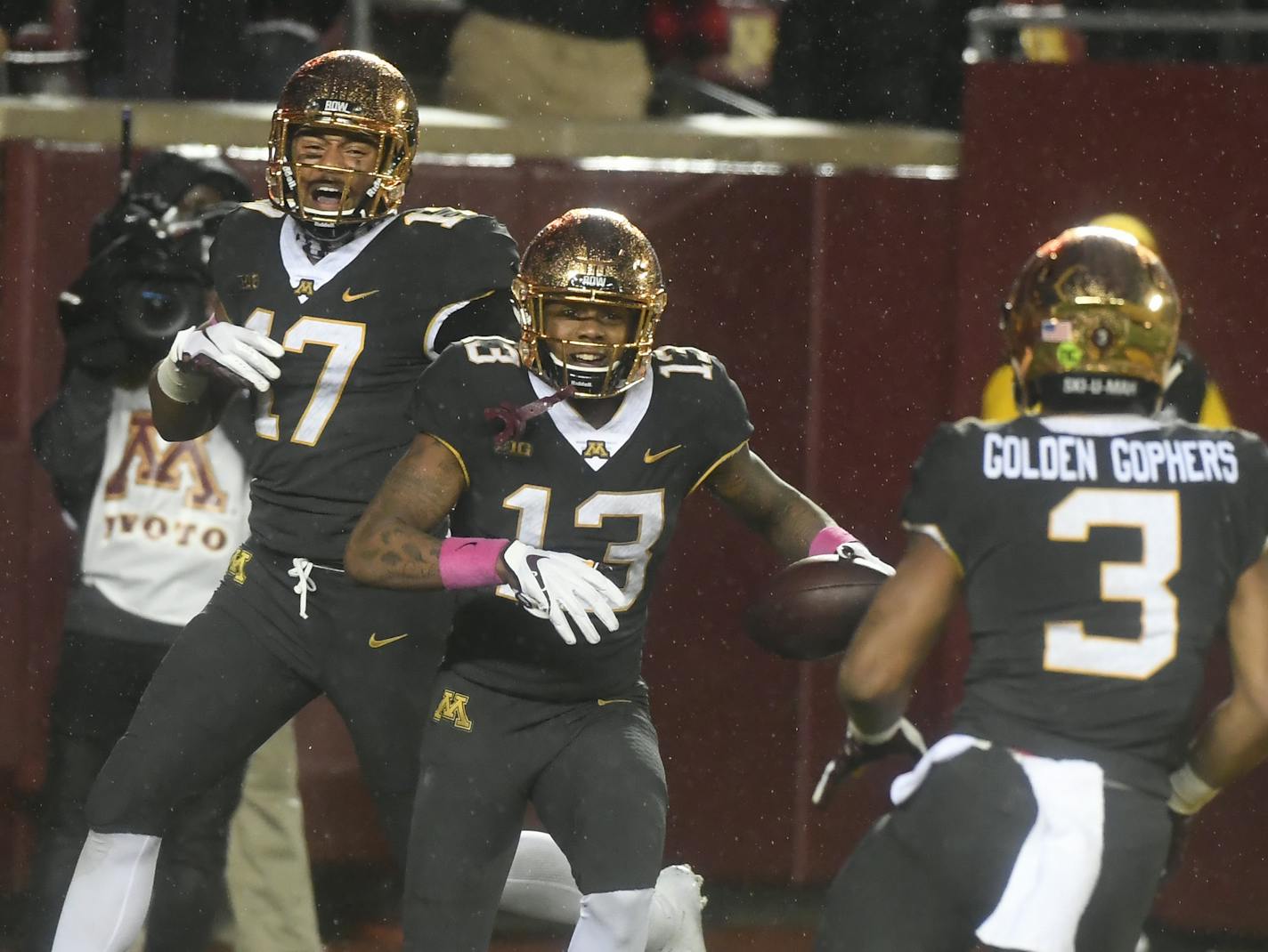 Gophers wide receiver Rashod Bateman (13) has caught 42 passes for 578 yards and six TDs.