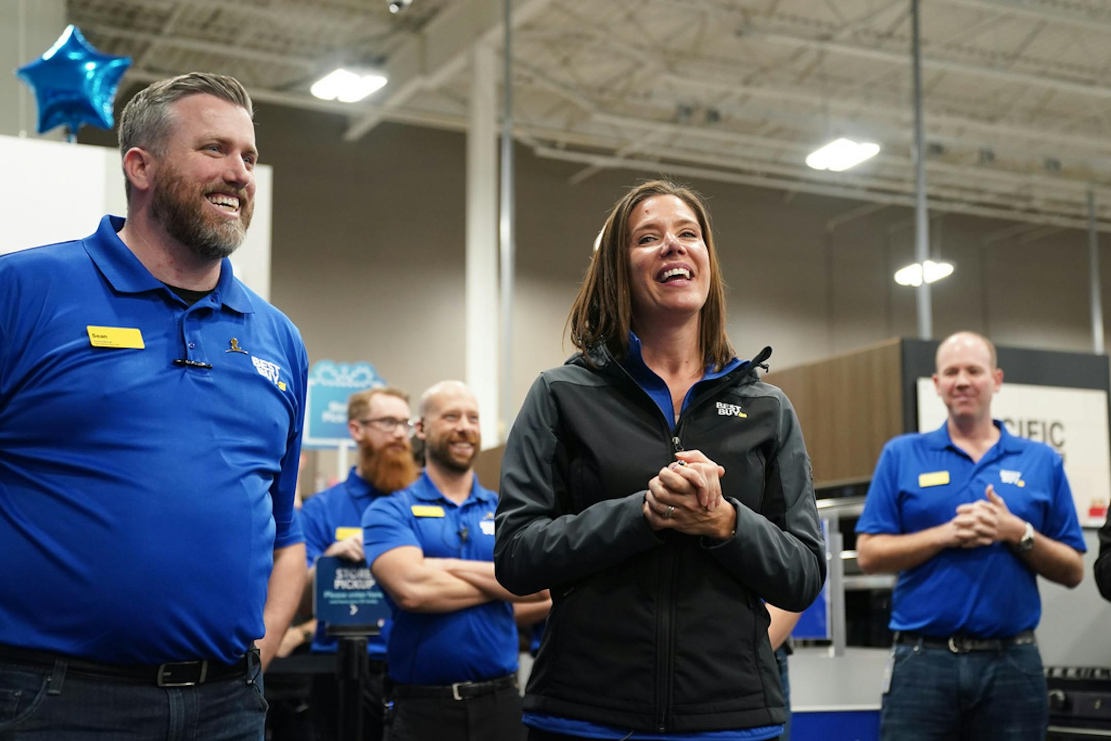 Best Buy CEO Corie Barry greeted employees and then customers as the the Richfield Best Buy store opened on Thanksgiving.