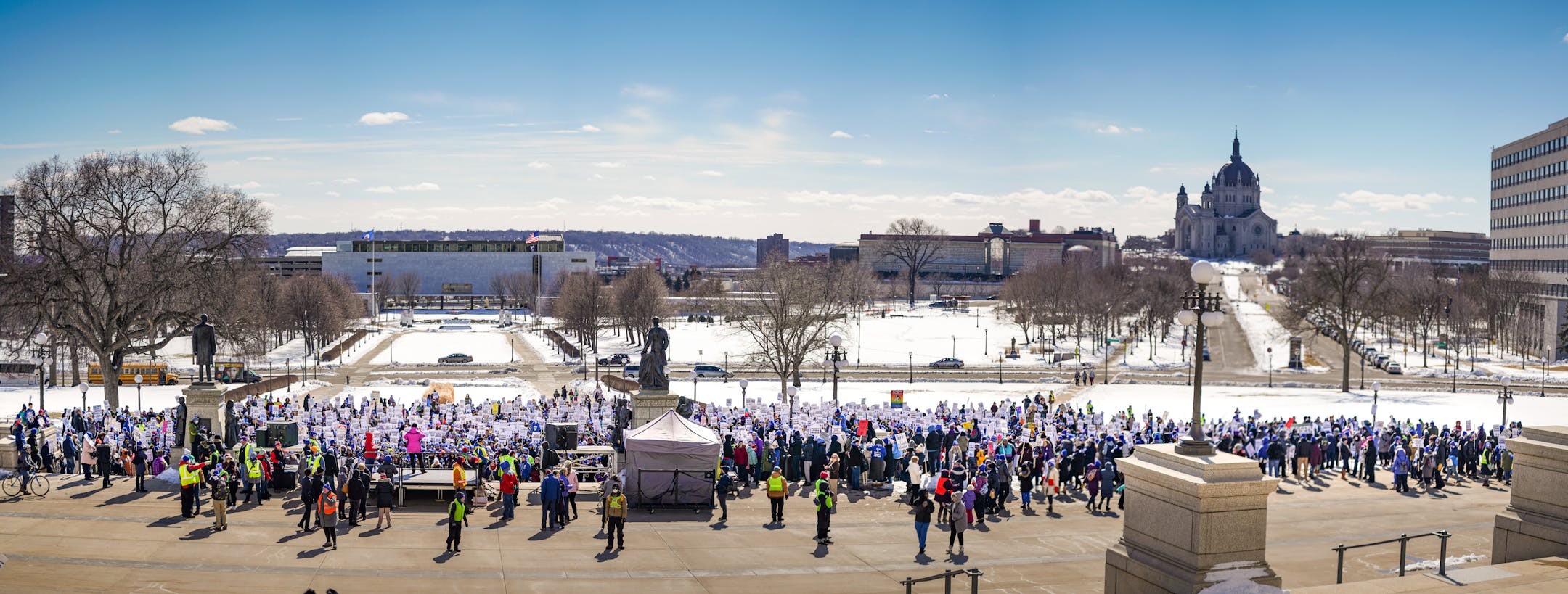 Twin Cities teachers including MFT, Minneapolis Federation of Teachers Local 59, and ESP, Education Support Professionals, rallied at the Minnesota State Capitol on Wednesday.