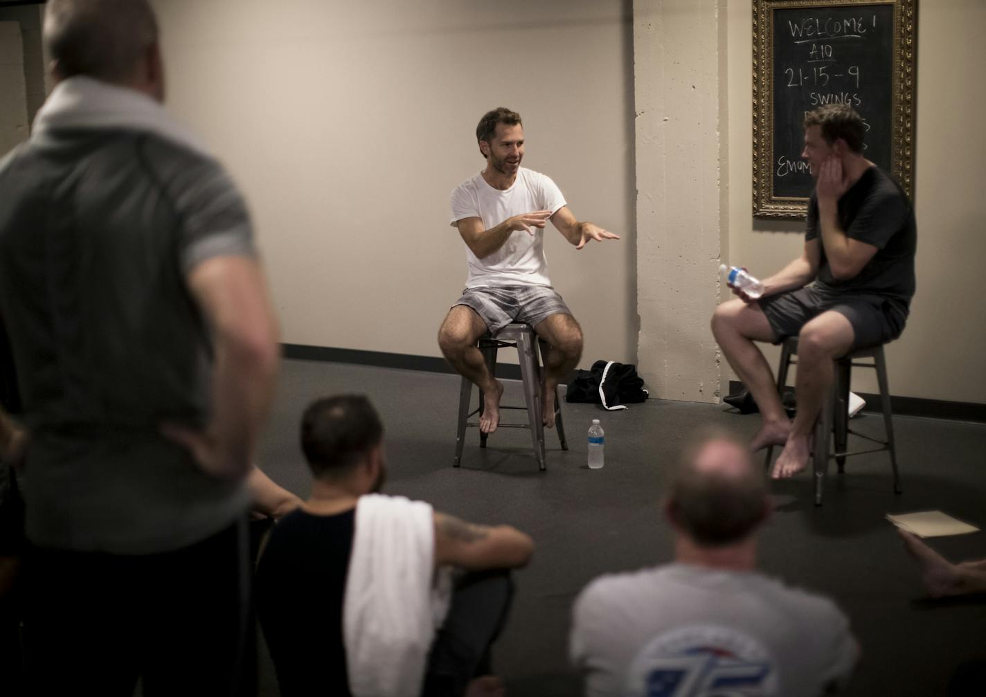 Marty Wetherall spoke to a group of veterans after a gym workout, switching gears from the physical to the mental challenge of forming a business.