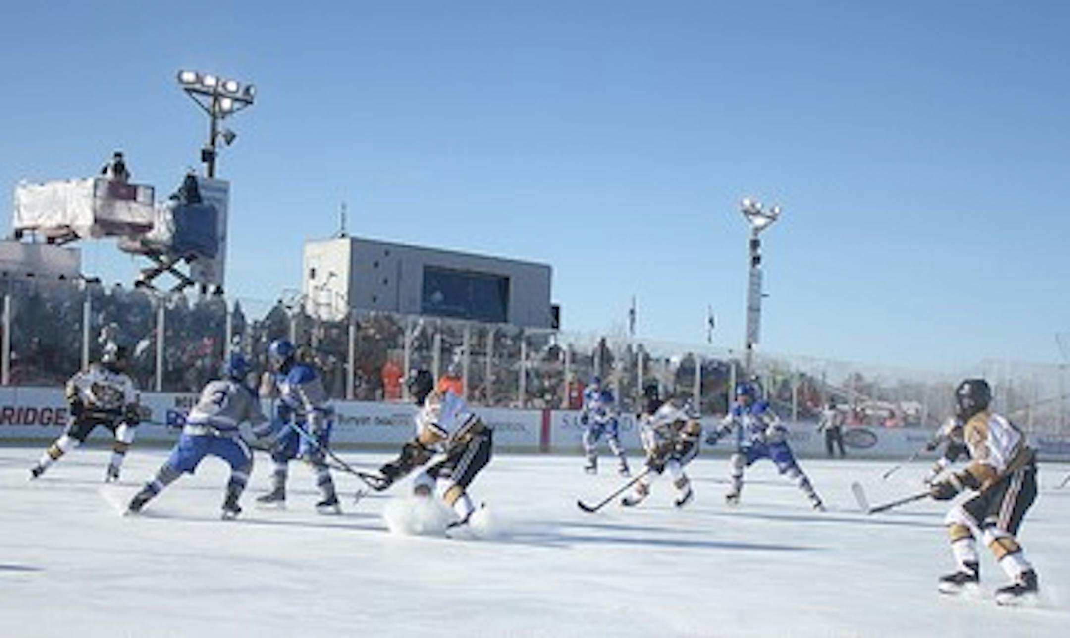 Minnetonka and Andover battled during subzero temperatures during the 2019 Hockey Day Minnesota in Bemidji.