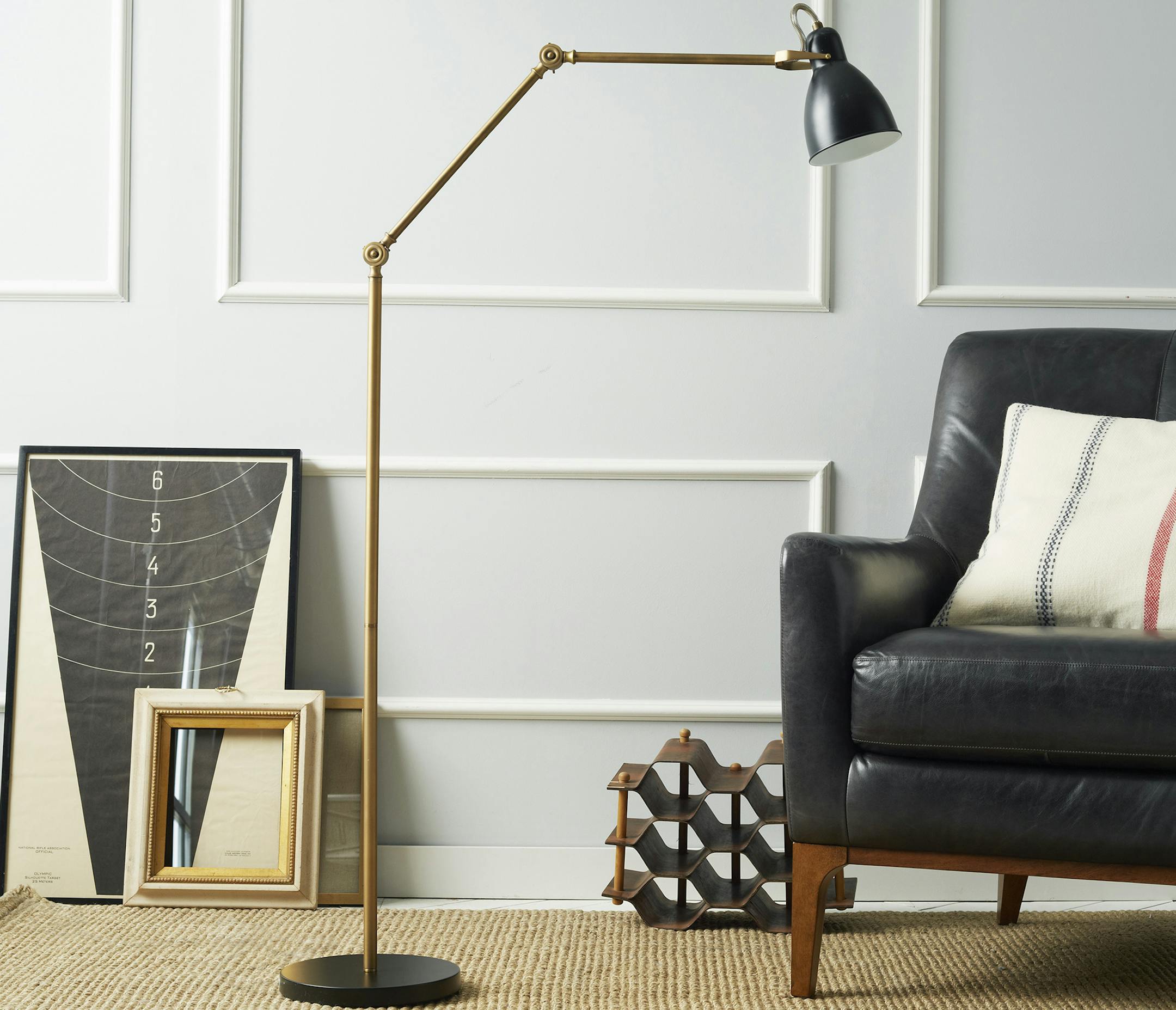 West Elms&#xed; Industrial Task Floor Lamp swivels and bends at two joints. Illustrates FLOORLAMPS (category l), by Lindsey M. Roberts, special to The Washington Post. Moved Wednesday, March 04, 2015. (MUST CREDIT: West Elm.)