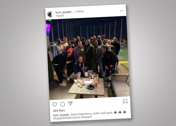 The Timberwolves had a team outing at Topgolf in Oklahoma City on Dec. 22, 2018. Instagram photo by kurt_joseph_.