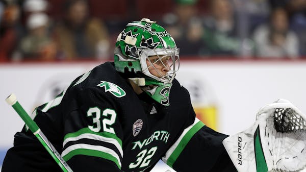 Ludvig Persson has thrived in goal for North Dakota since transferring in from Miami (Ohio).