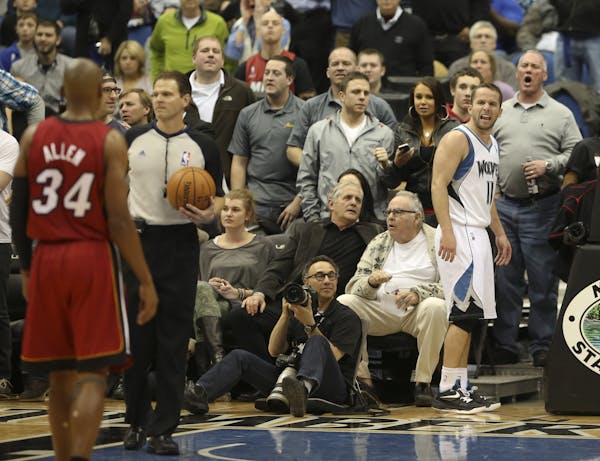 The Wolves' J.J. Barea bid farewell to Miami's Ray Allen after he was ejected in the fourth quarter for a flagrant Type 2 file against Allen.