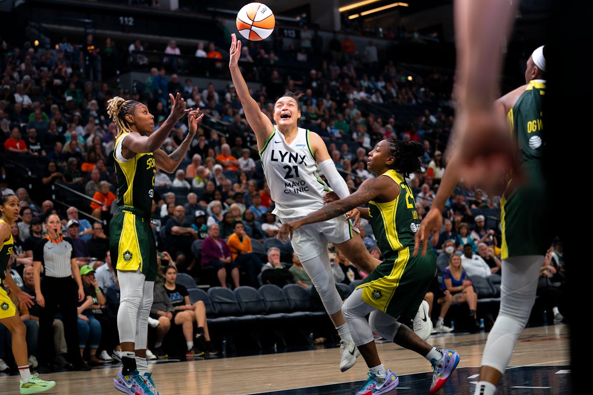 Lynx guard Kayla McBride (21), seen against Seattle at Target Center on May 17, made her first nine shots and scored 31 points in a 92-79 victory over
